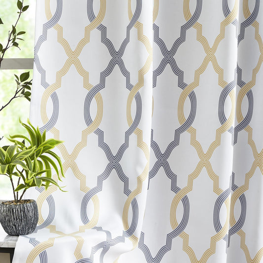 Yellow Grey Moroccan Tile Full Blackout Curtains for Bedroom Living Room, Energy Saving Geo Contrast Lattice Printed Pattern Window Treatment Set for Kitchen Dining, Rod Pocket/ Back Tab 50X63 2Pcs  Fmfunctex Yellow Grey 50"W X 63"L 2Pcs 