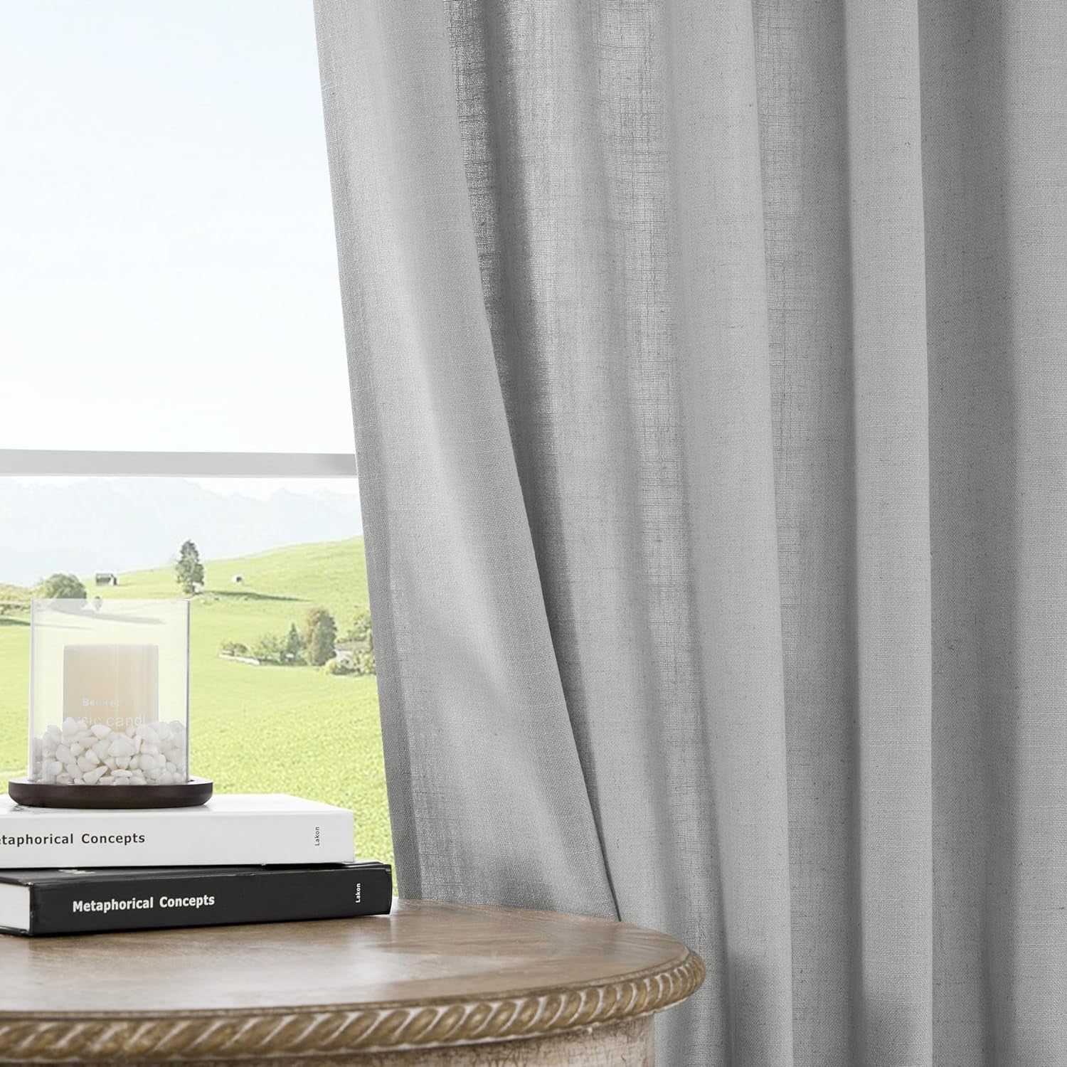 Joydeco Linen Curtains for Living Room,Light Filtering Rod Pocket Back Tab Semi Sheer Drapes Window Long Curtains 120 Inches Long Ebony Grey  Joydeco   