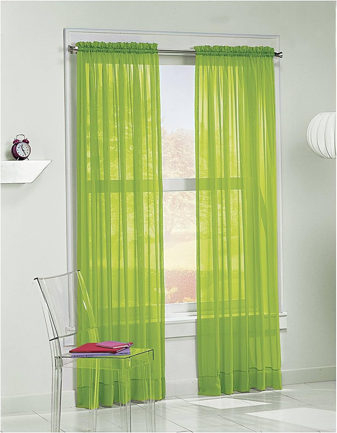 Empire Home Fashion Elegance (2) Panels Sheer Window Curtains Drapes Set 84" Long Rod Pocket Solid (Red)  Empire Home Fashion Lime Green  