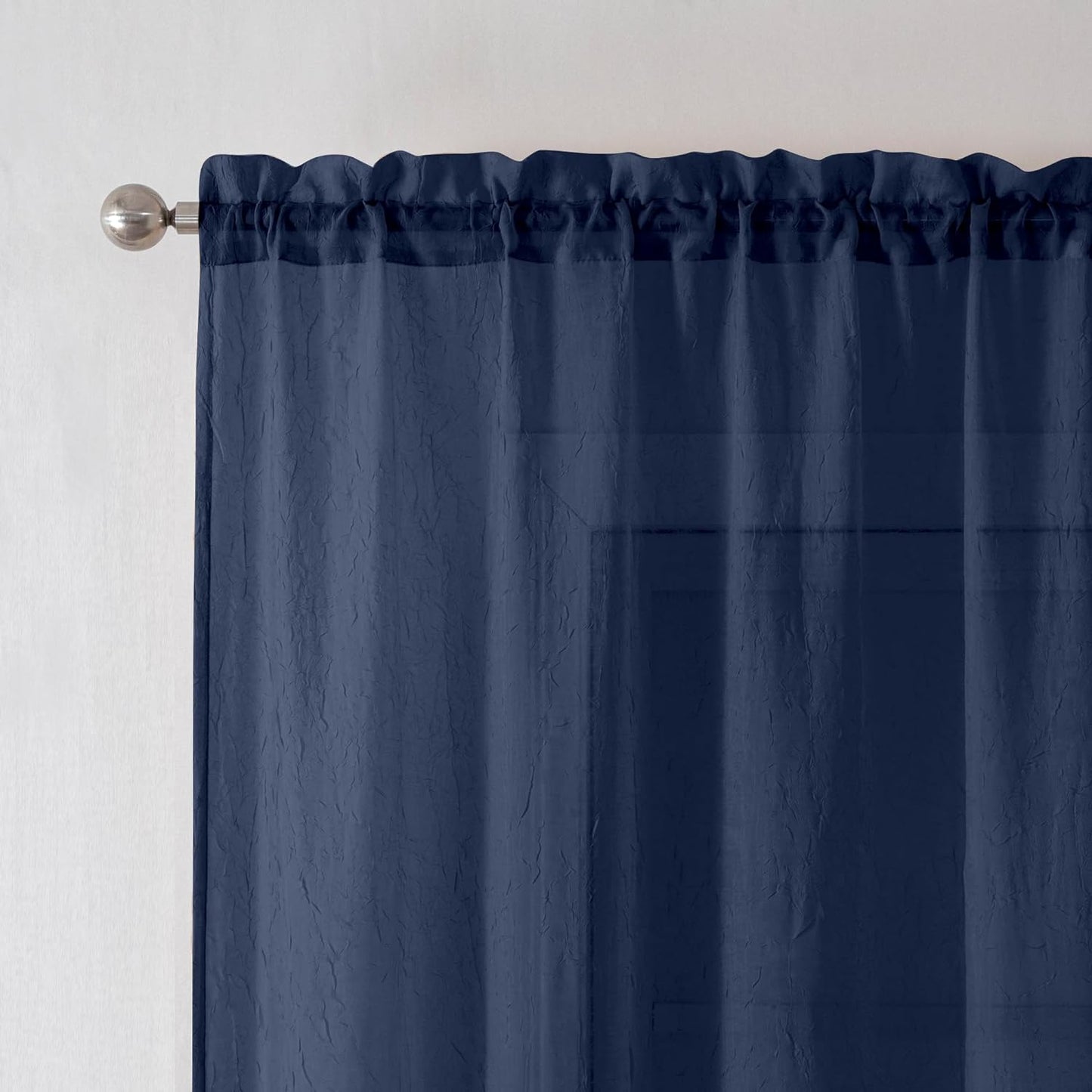 Chyhomenyc Crushed White Sheer Valances for Window 14 Inch Length 2 PCS, Crinkle Voile Short Kitchen Curtains with Dual Rod Pockets，Gauzy Bedroom Curtain Valance，Each 42Wx14L Inches  Chyhomenyc Navy Blue 42 W X 84 L 