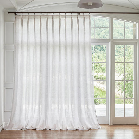 HUTO Semi Sheer Pinch Pleated Curtains 80 Inches Long for Living Room Dining Beige White Linen Textured Privacy Light Filtering Window Treatments Pinch Pleat Curtain Drapes for Bedroom, 54" W,1 Panel  HUTO 1 100"W X 96"L 