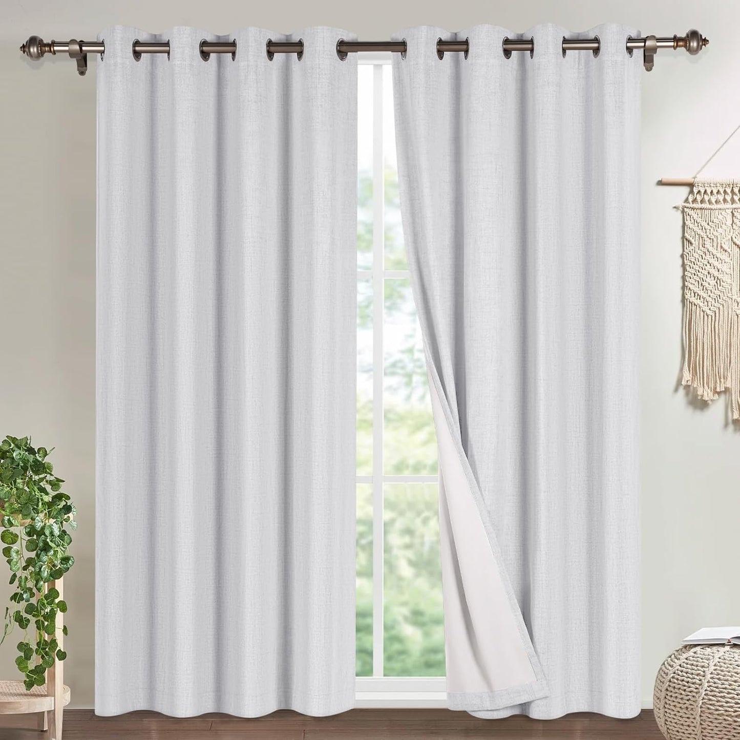 Timeles 100% Blackout Window Curtains 84 Inch Length for Living Room Textured Linen Curtains Sliver Grommet Pinch Pleated Room Darkening Curtain with White Liner/Ties(2 Panel W52 X L84, Ivory)  Timeles Ivory W52" X L96" 