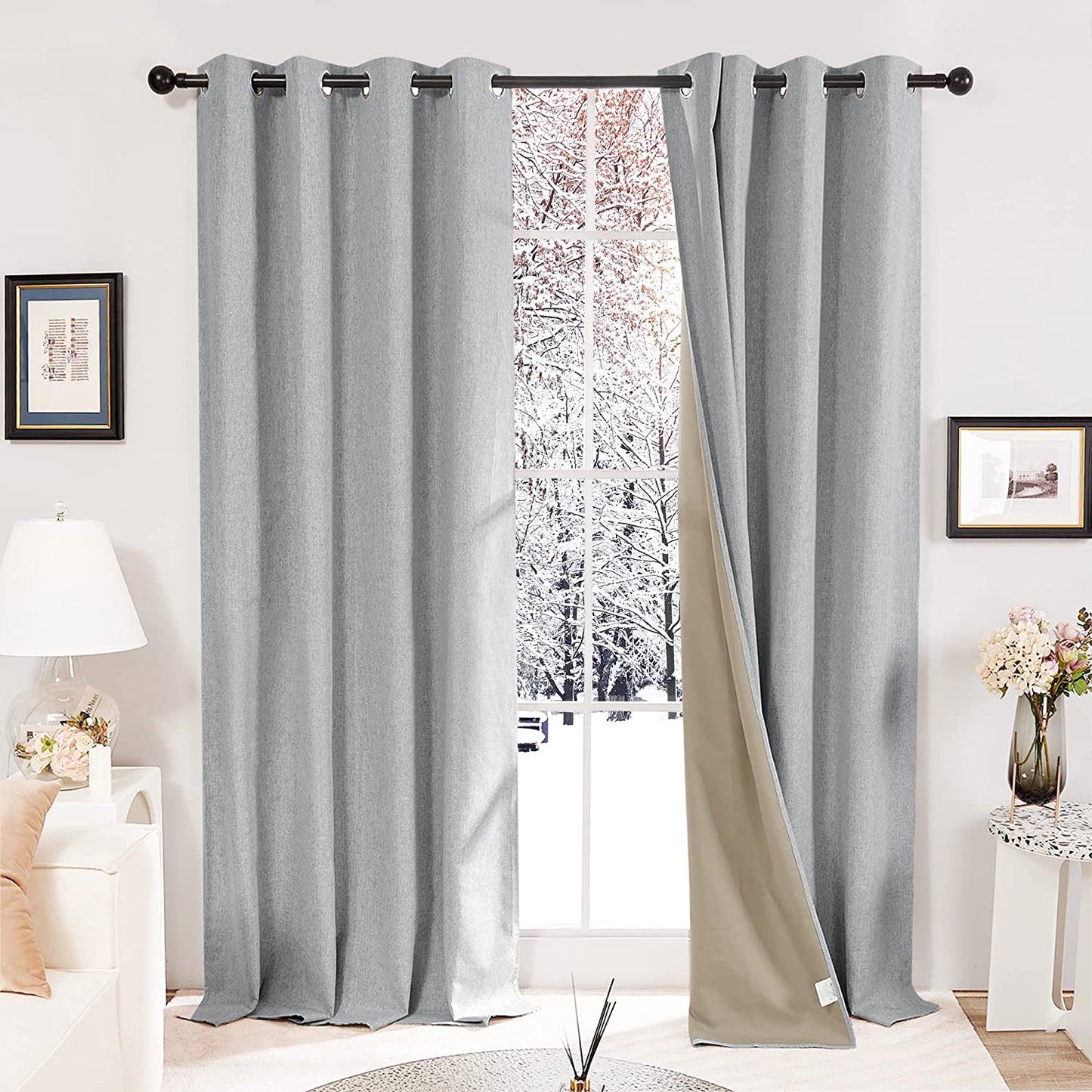 Deconovo Faux Linen Total Blackout Curtains 63 Inches Length, Light Blue, Grommet Thermal Insulated Curtain, Noise Reduction Draperies for Bedroom Living Room, 52" W X 63" L, 1 Pair  DECONOVO Dark Grey 52Wx108L Inch 