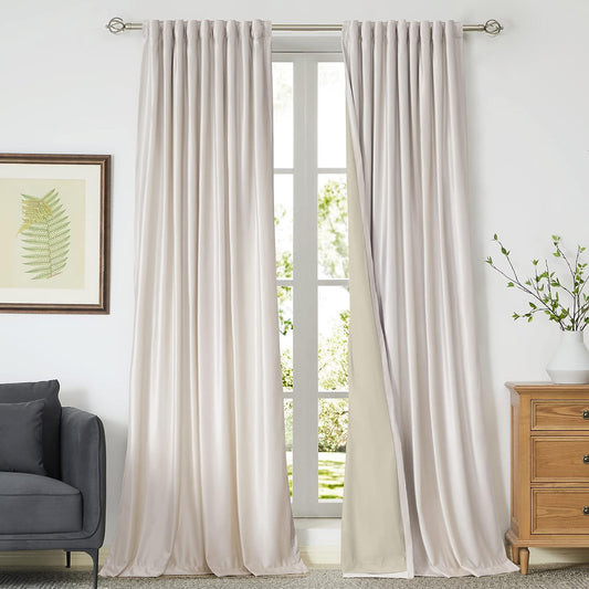 100% Blackout Ivory off White Velvet Curtains 108 Inch Long for Living Room,Set of 2 Panels Liner Rod Pocket Back Tab Thermal Window Drapes Room Darkening Heavy Decorative Curtains for Bedroom  PRIMROSE Cream Ivory 52X96 Inches 