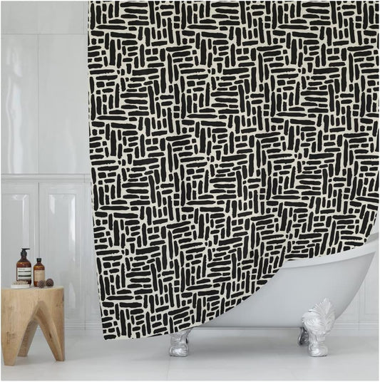 Modern Black and Ivory Brushstroke Print Shower Curtain - Abstract Minimalist Pattern - Neutral Design - Trendy Fabric Shower Curtain for Any Bathroom - 72X72 Inches (Brushstroke)