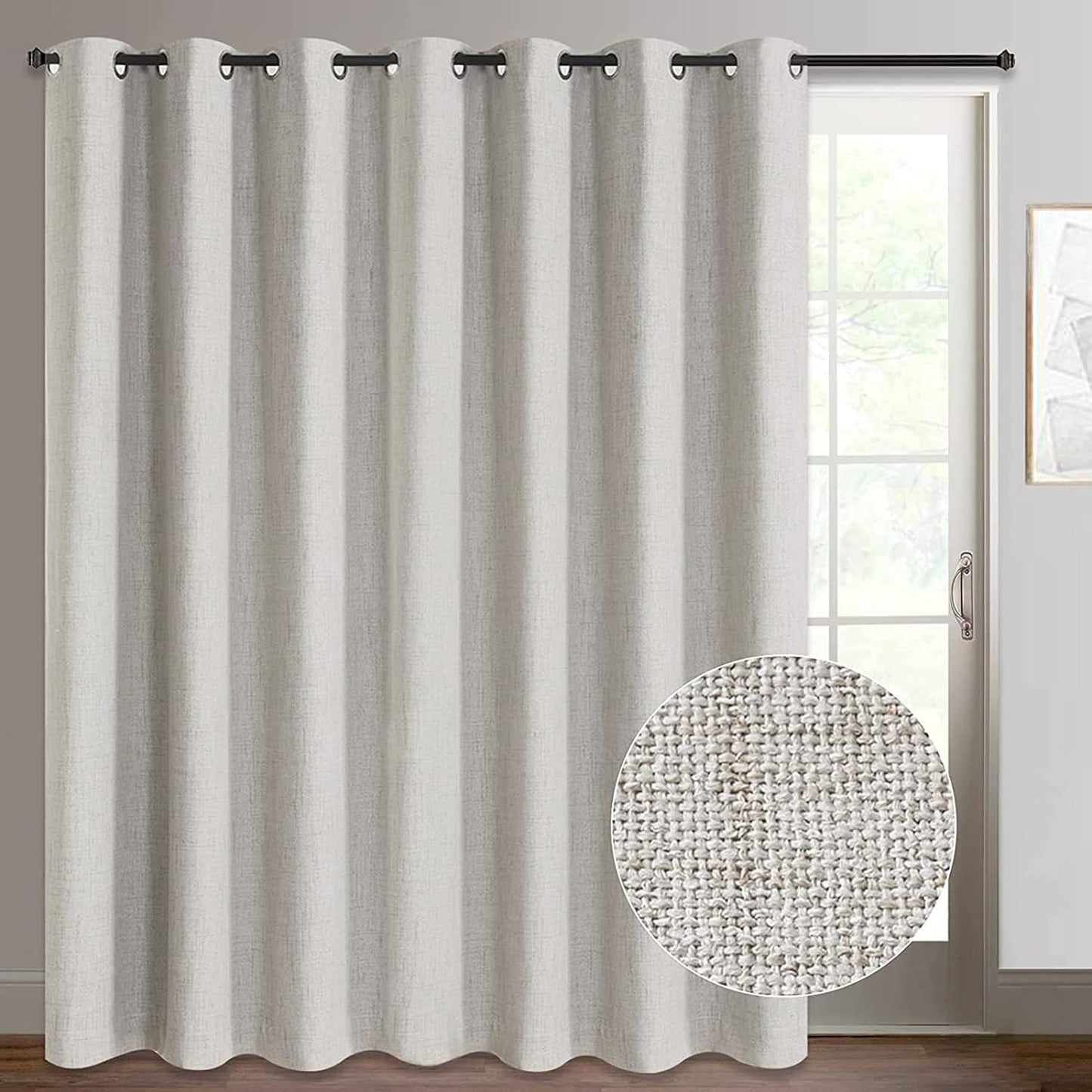 Rose Home Fashion Sliding Door Curtains, Primitive Linen Look 100% Blackout Curtains, Thermal Insulated Patio Door Curtains-1 Panel (W100 X L84, Grey)  Rose Home Fashion Beige W100 X L96|1 Panel 