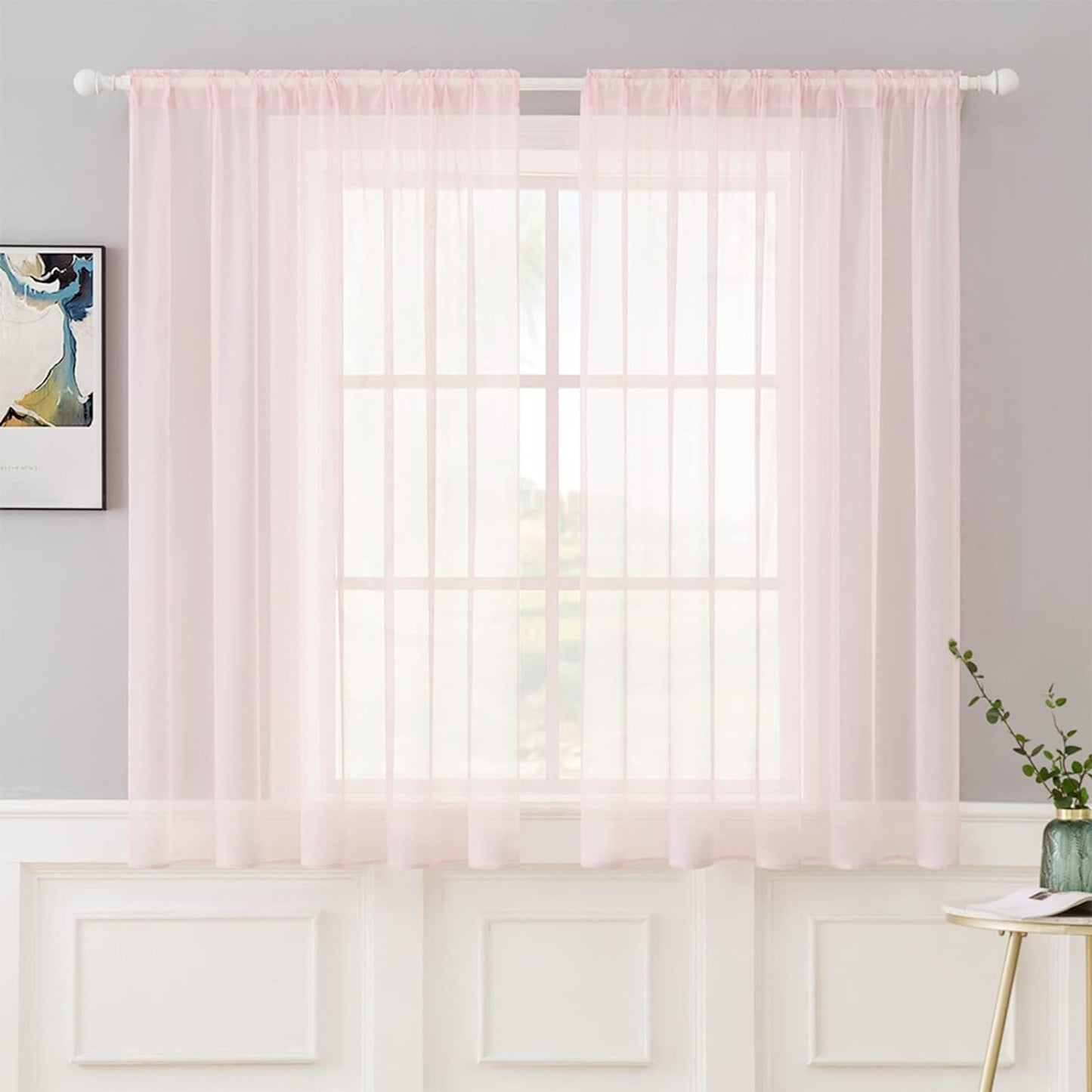 MIULEE White Sheer Curtains 96 Inches Long Window Curtains 2 Panels Solid Color Elegant Window Voile Panels/Drapes/Treatment for Bedroom Living Room (54 X 96 Inches White)  MIULEE Baby Pink 54''W X 54''L 