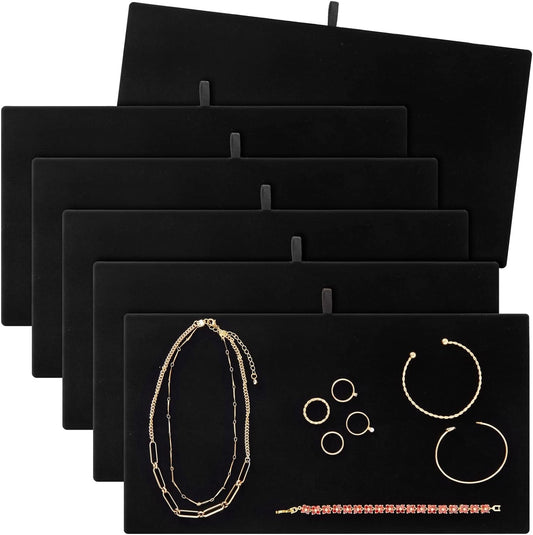 Juvale 6 Pack Velvet Jewelry Display Tray for Selling and Displaying Necklaces, Earrings, Jewels, Bracelets, Anklets, Rings, Gemstones, Chains, Brooches (Black, 14 In)