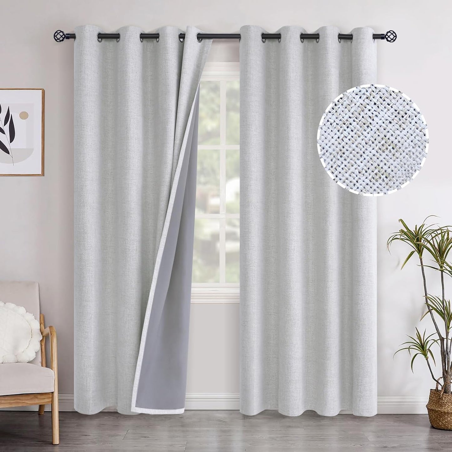 Youngstex Linen Blackout Curtains 63 Inch Length, Grommet Darkening Bedroom Curtains Burlap Linen Window Drapes Thermal Insulated for Basement Summer Heat, 2 Panels, 52 X 63 Inch, Beige  YoungsTex Linen 52W X 95L 