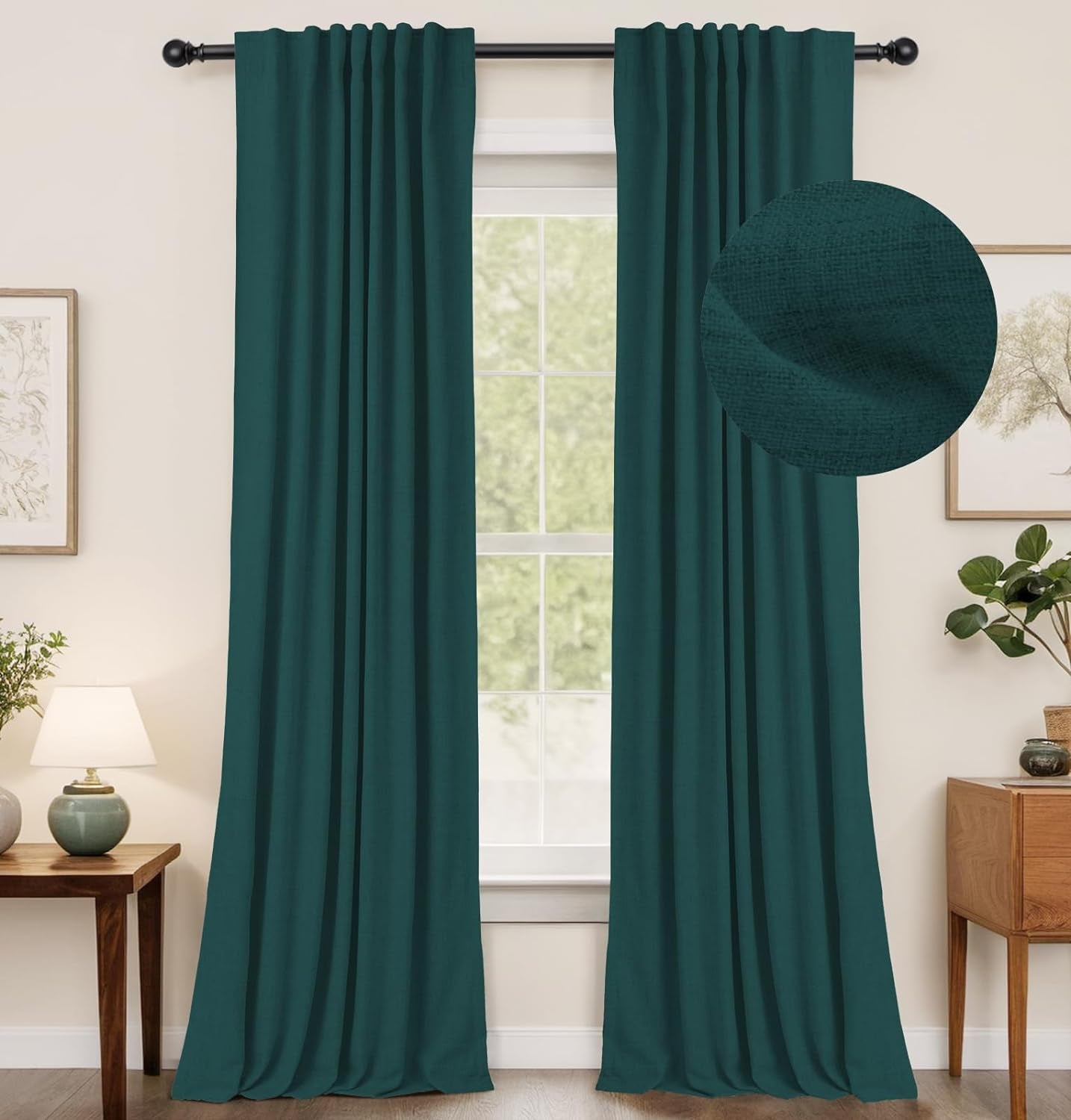 INOVADAY 100% Blackout Curtains 96 Inches Long 2 Panels Set, Thermal Insulated Linen Blackout Curtains for Bedroom, Back Tab/Rod Pocket Curtains & Drapes for Living Room - Beige, W50 X L96  INOVADAY 18 Hunter Green 50''W X 108''L 