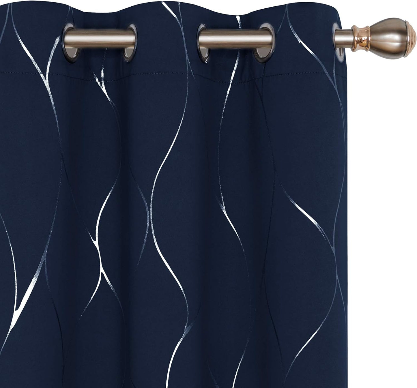 Deconovo Blackout Curtains with Foil Wave Pattern, Grommet Curtain Room Darkening Window Panels, Thermal Insulated Curtain Drapes for Nursery Room (42W X 54L Inch, 2 Panels, Turquoise)  DECONOVO Navy Blue W42 X L108 