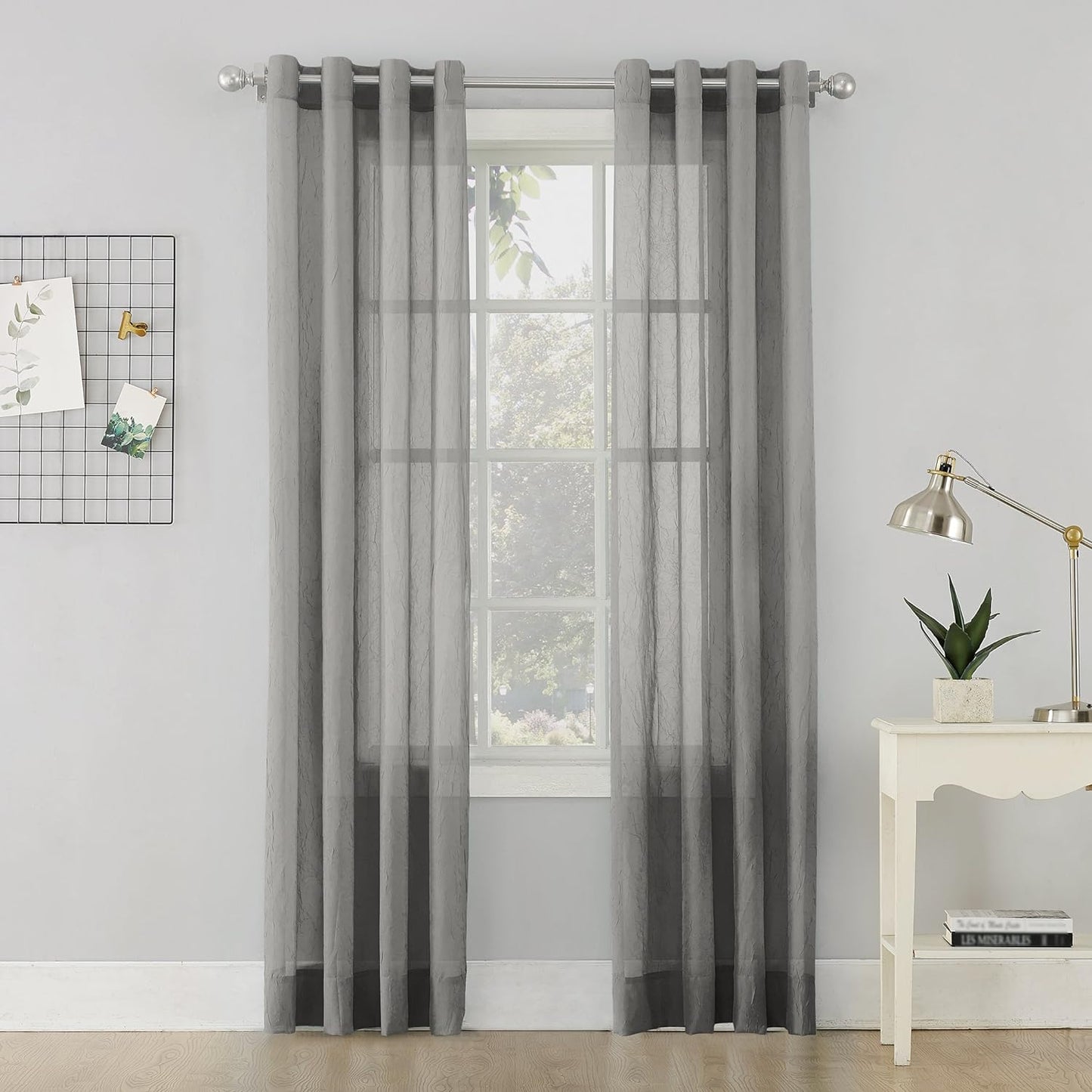 No. 918 Erica Crushed Sheer Voile Grommet Curtain Panel 84.00" X 51.00"  No. 918 Charcoal Gray 51" X 63" Panel 