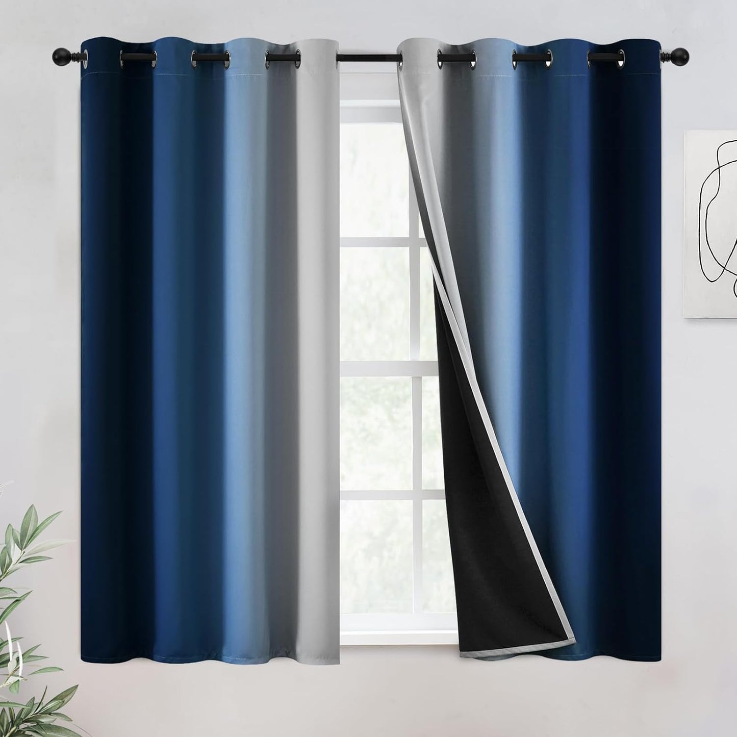 COSVIYA 100% Blackout Curtains & Drapes Ombre Purple Curtains 63 Inch Length 2 Panels,Full Room Darkening Grommet Gradient Insulated Thermal Window Curtains for Bedroom/Living Room,52X63 Inches  COSVIYA Blue To Greyish White 52W X 54L 