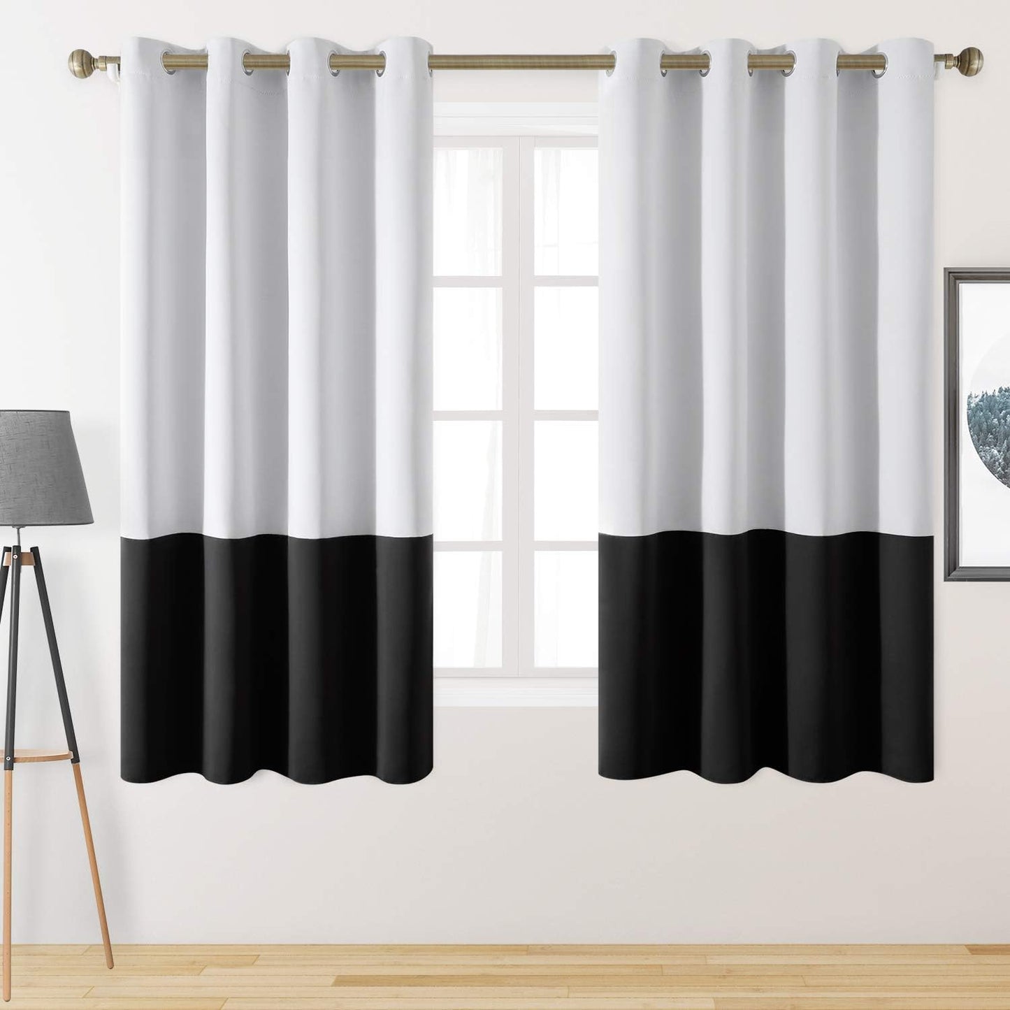 HOMEIDEAS Navy Blue Ombre Blackout Curtains 52 X 84 Inch Length Gradient Room Darkening Thermal Insulated Energy Saving Grommet 2 Panels Window Drapes for Living Room/Bedroom  HOMEIDEAS White/Black 52"W X 63"L 