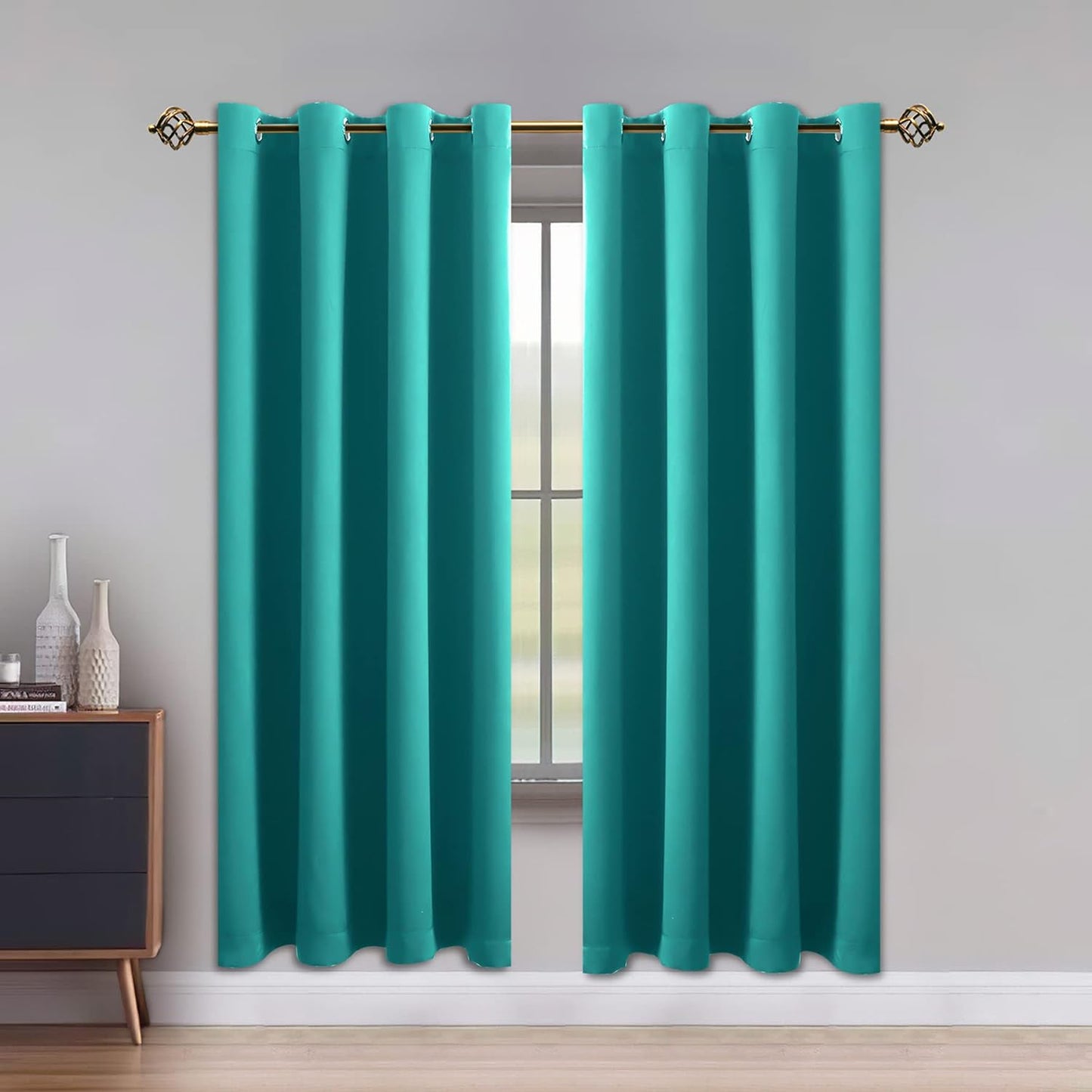 LUSHLEAF Blackout Curtains for Bedroom, Solid Thermal Insulated with Grommet Noise Reduction Window Drapes, Room Darkening Curtains for Living Room, 2 Panels, 52 X 63 Inch Grey  SHEEROOM Turquoise 42 X 84 Inch 