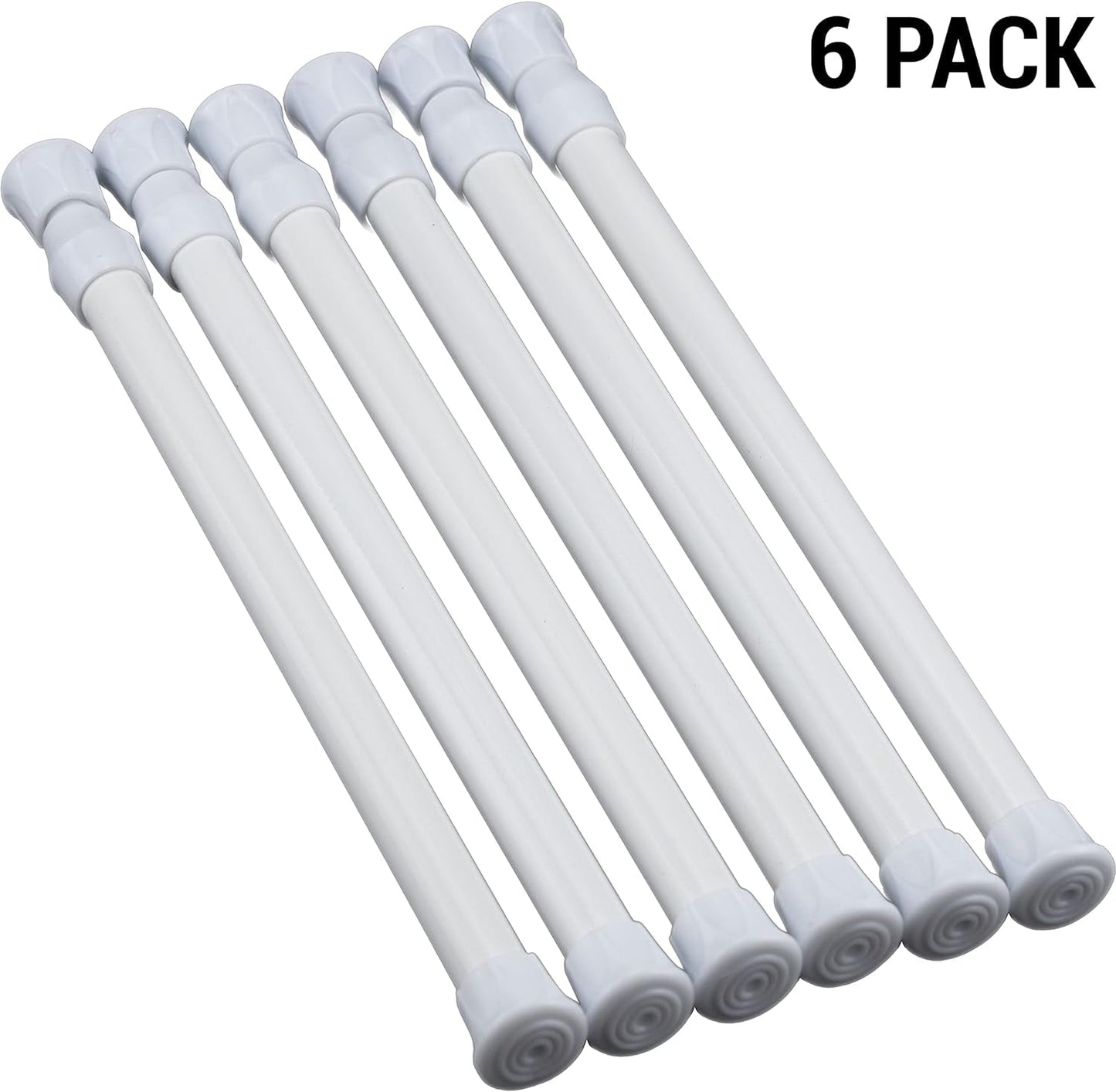 6 Pack Cupboard Bars Tension Rod Spring Extendable Curtain Rods White Adjustable Tensions Rods for Shower Closet Bathroom Kitchen Cupboard Wardrobe Bookshelf DIY Projects (9.8 to 15.7 Inches)
