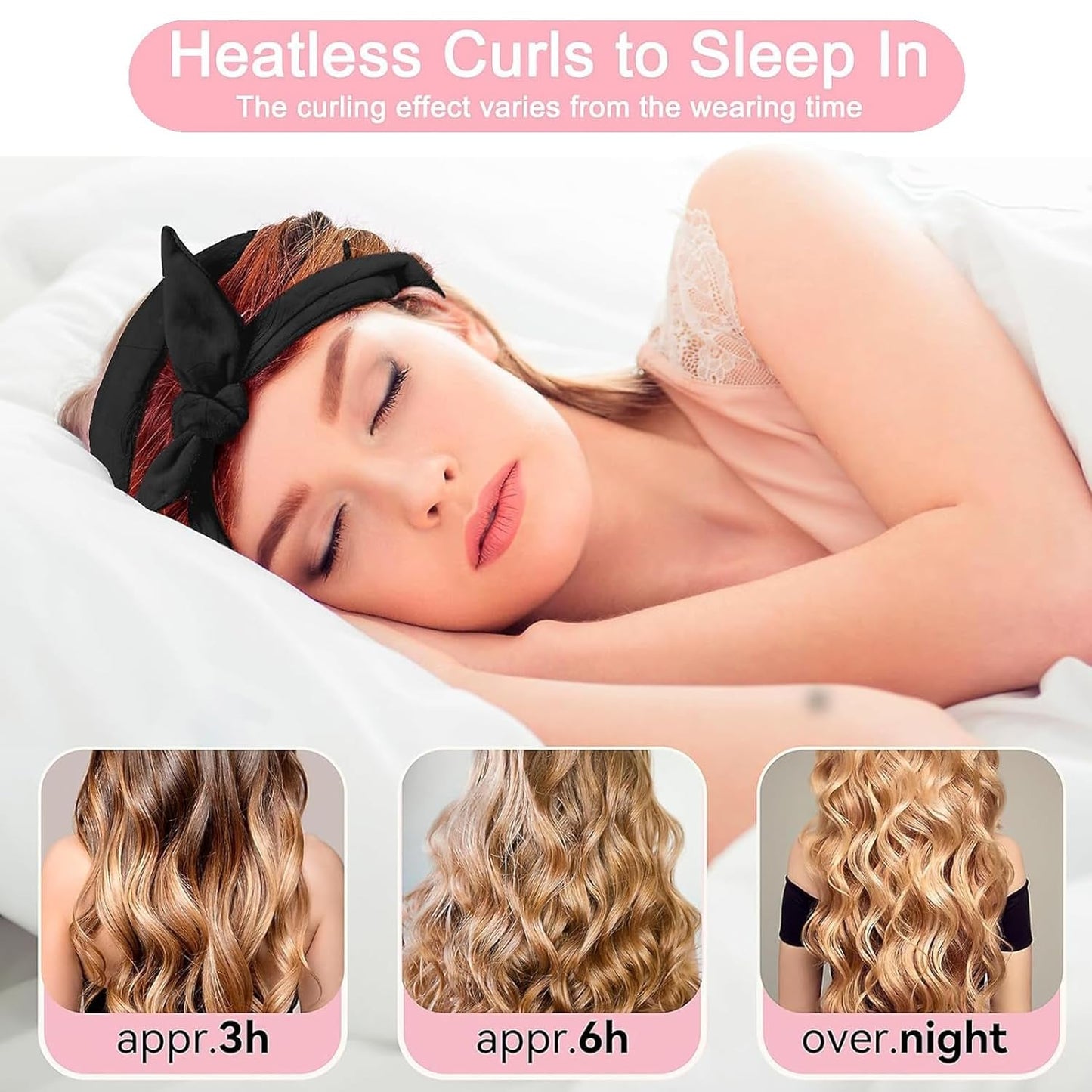 Heatless Hair Curler, Heatless Curling Rod Headband, Heatless Curls Headband for Long Medium Hair, Overnight Heatless Curls for Women Velvet Hair Rollers Set (Black)