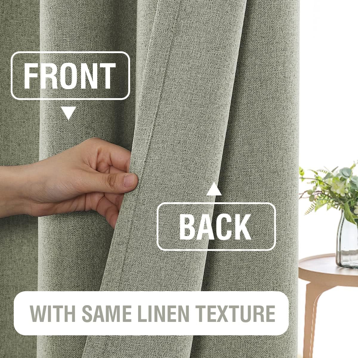 H.VERSAILTEX 100% Blackout Linen Look Curtains Thermal Insulated Curtains for Living Room Textured Burlap Drapes for Bedroom Grommet Linen Noise Blocking Curtains 42 X 84 Inch, 2 Panels - Sage  H.VERSAILTEX   