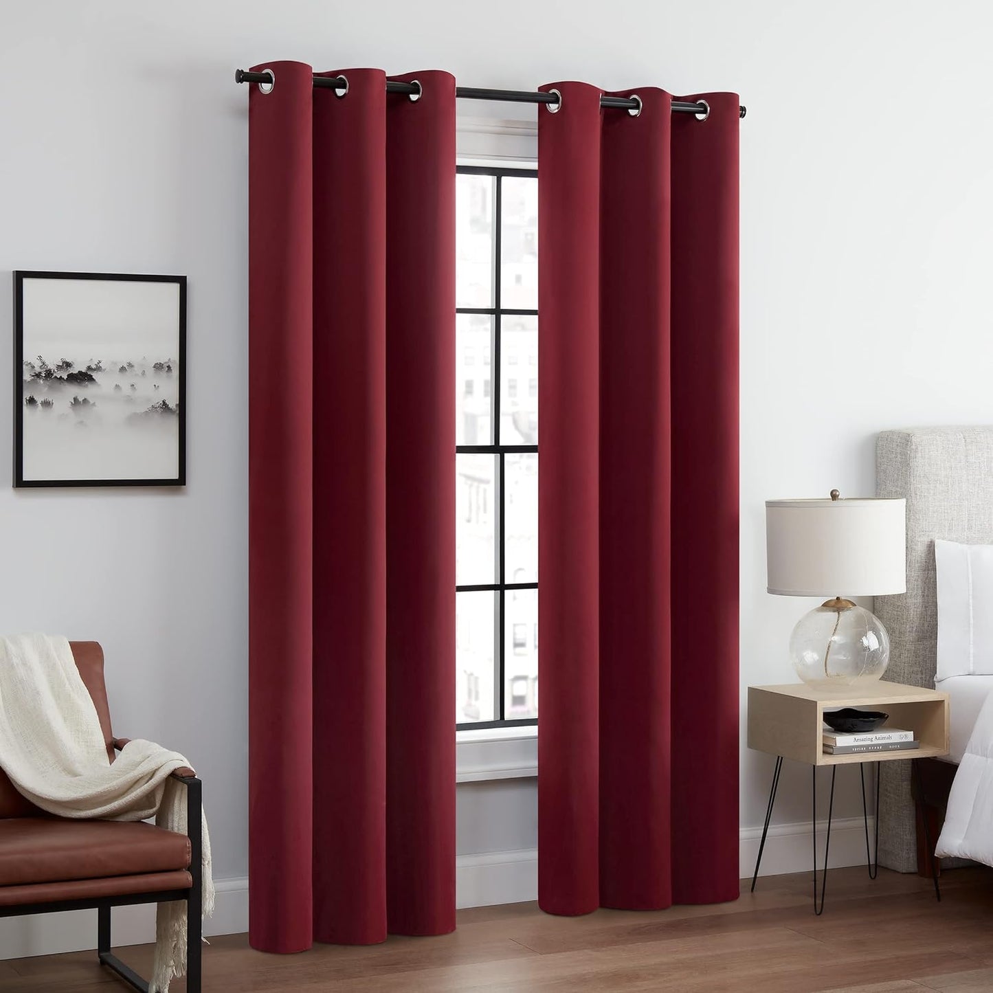 ECLIPSE Andover Solid Tripleweave Thermal Blackout Grommet Curtains for Bedroom (2 Panels), 42 in X 108 In, Navy  Keeco LLC Red 42 In X 84 In 