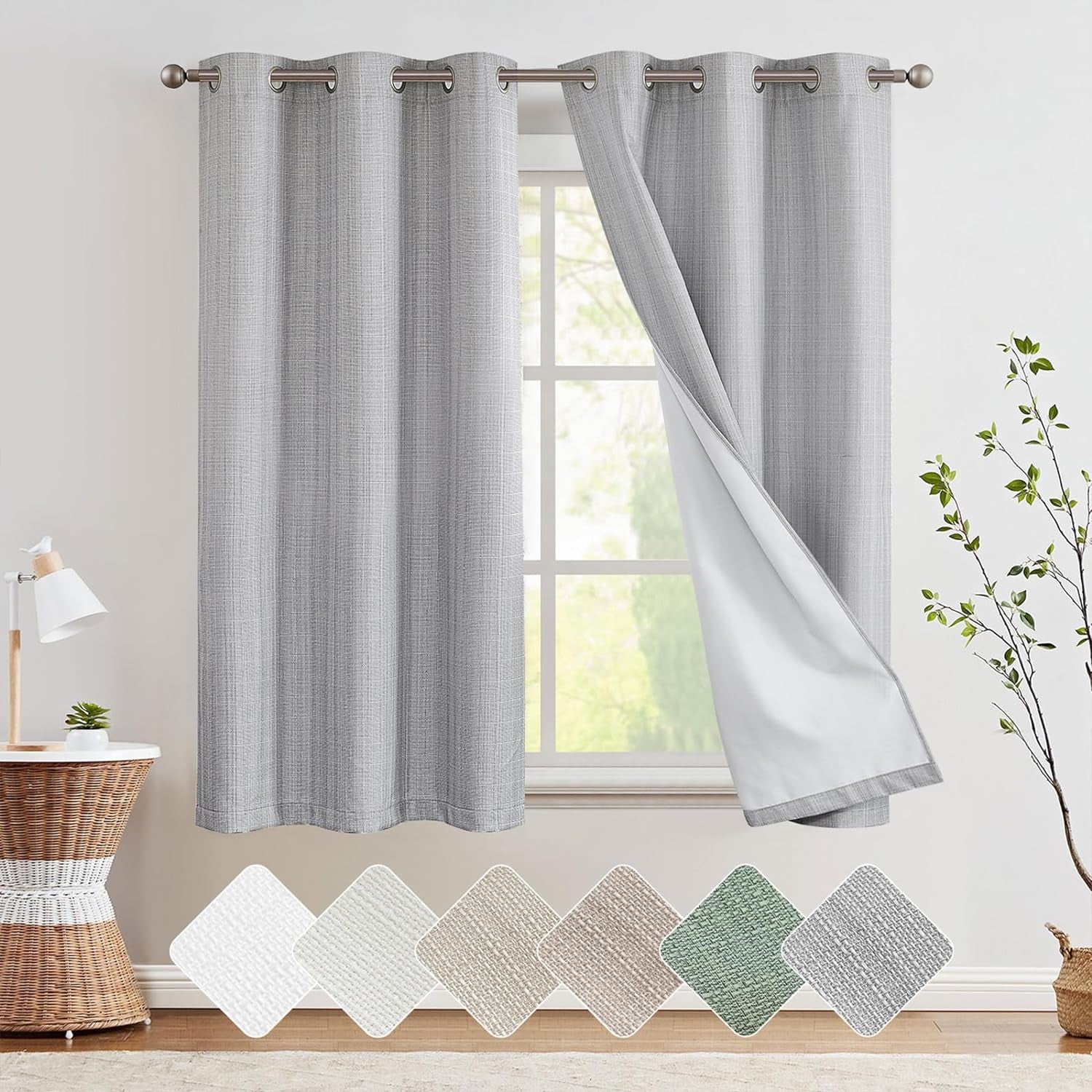 Jinchan 100% Blackout Curtains for Bedroom Living Room Linen Blackout Curtains 84 Inch Long Room Darkening Curtains Linen Textured Drapes 2 Panels Window Curtains Grommet Top Heathered Beige  CKNY HOME FASHION   
