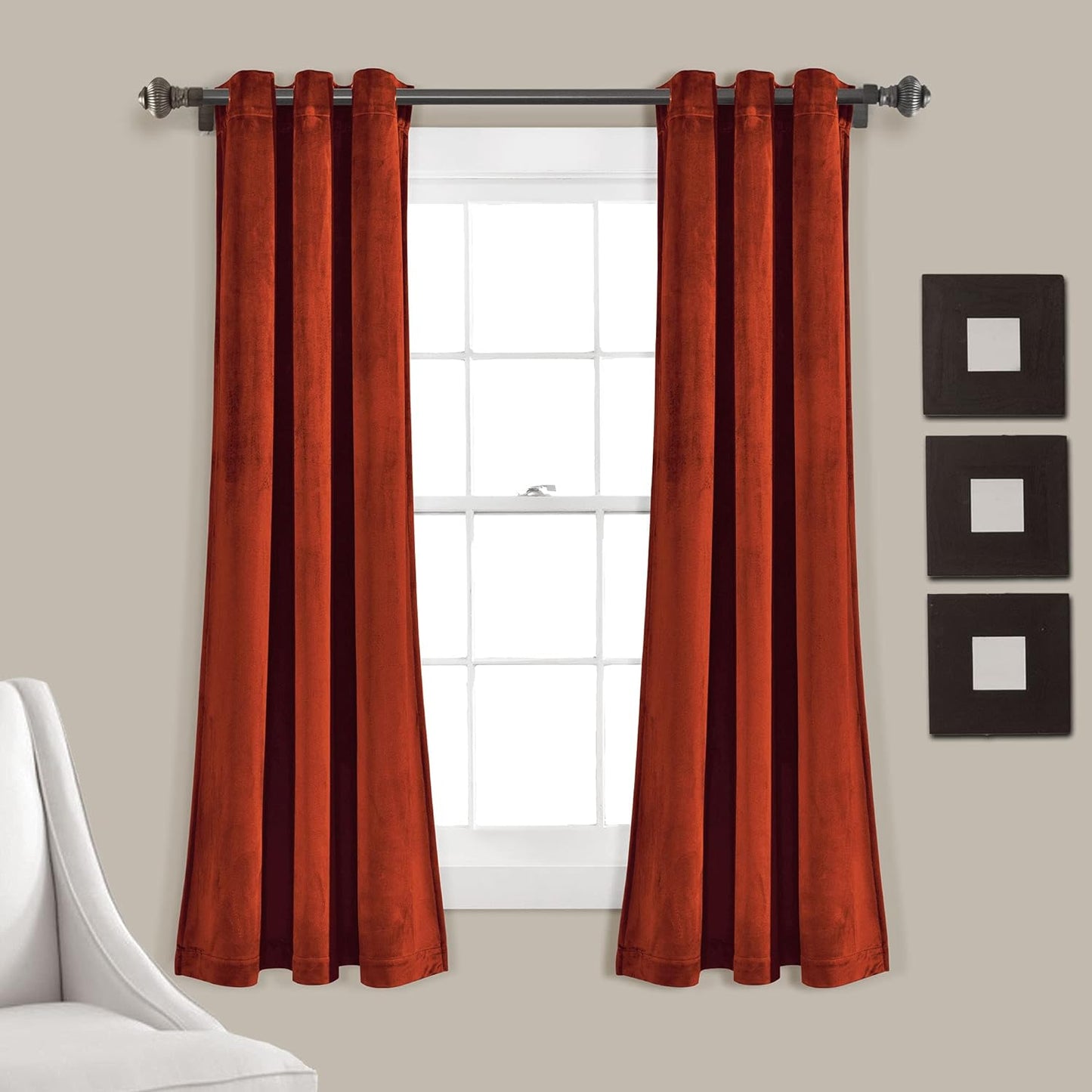 Lush Decor Prima Velvet Curtains Color Block Light Filtering Window Panel Set for Living, Dining, Bedroom (Pair), 38" W X 84" L, Navy  Triangle Home Fashions Rust Room Darkening 38"W X 63"L