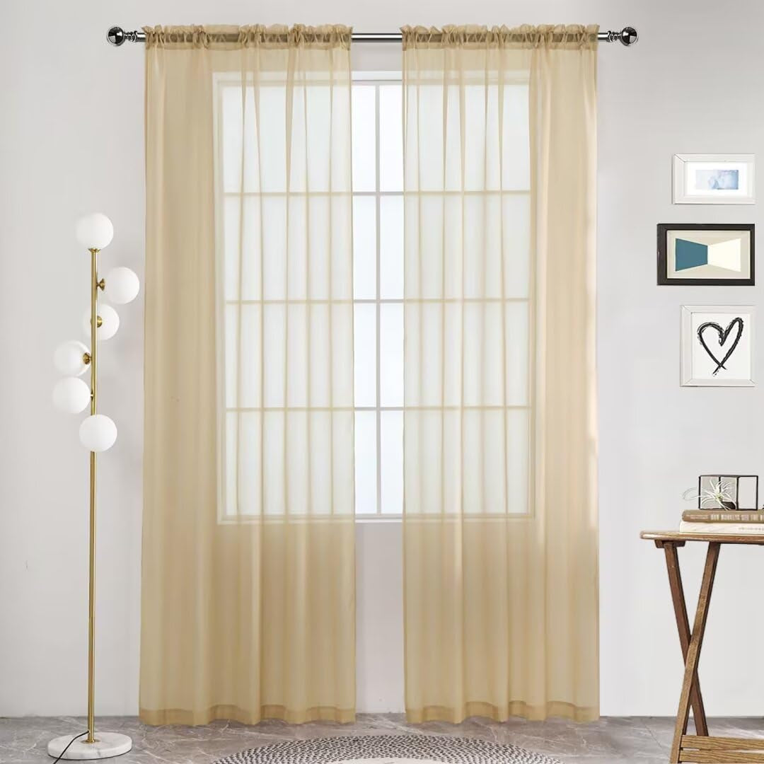 Spacedresser Basic Rod Pocket Sheer Voile Window Curtain Panels White 1 Pair 2 Panels 52 Width 84 Inch Long for Kitchen Bedroom Children Living Room Yard(White,52 W X 84 L)  Lucky Home Beige 52 W X 45 L 