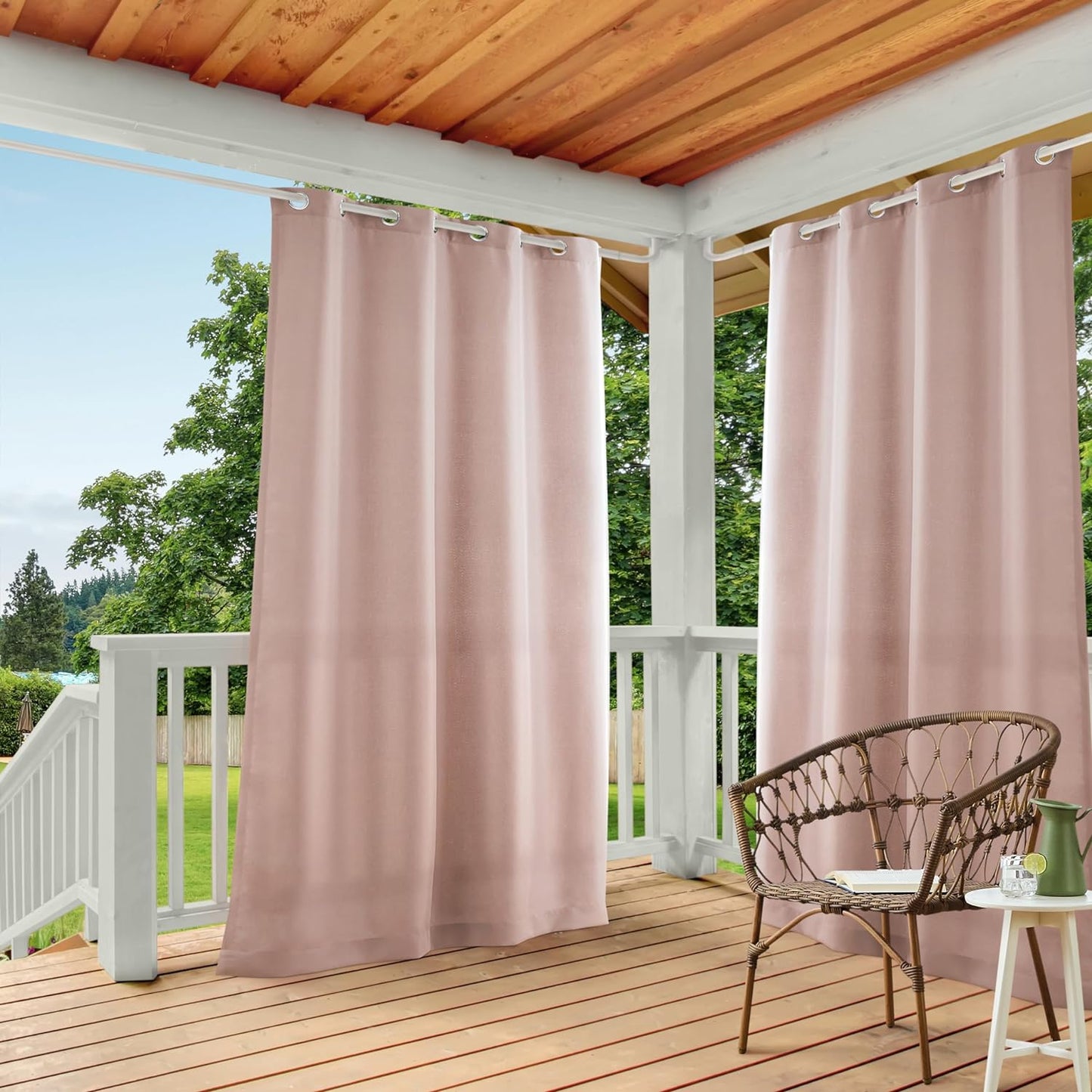Exclusive Home Cabana Solid Indoor/Outdoor Light Filtering Grommet Top Curtain Panel, 54"X84", Natural, Set of 2  Exclusive Home Curtains Blush 54X108 