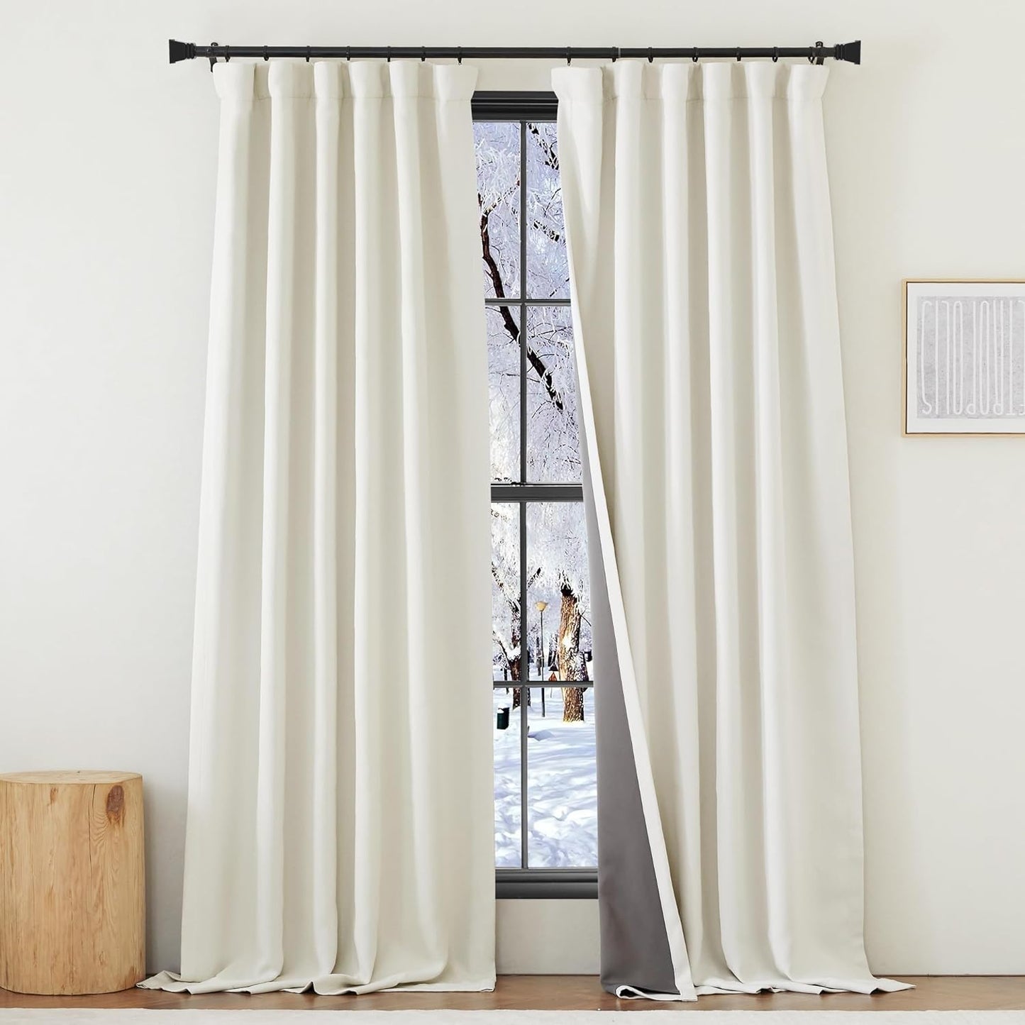 NICETOWN 2 Panels Faux Linen 100% Blackout Curtains for Living Room, Rod Pocket/Back Tab/Hook Belt Room Darkening Window Treatment with Liner Thermal Curtains for Bedroom, Natural, W50 X L96  NICETOWN Natural W50 X L90 