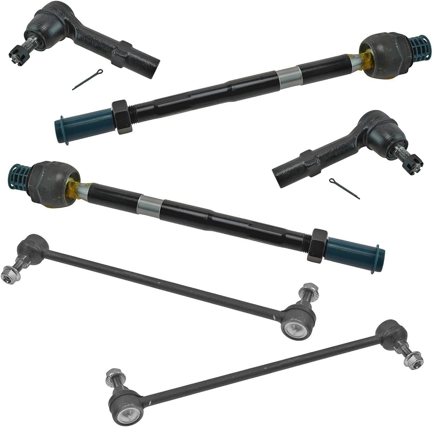 6 Piece Steering & Suspension Kit Inner Outer Tie Rod Ends W/Sway Bar Links