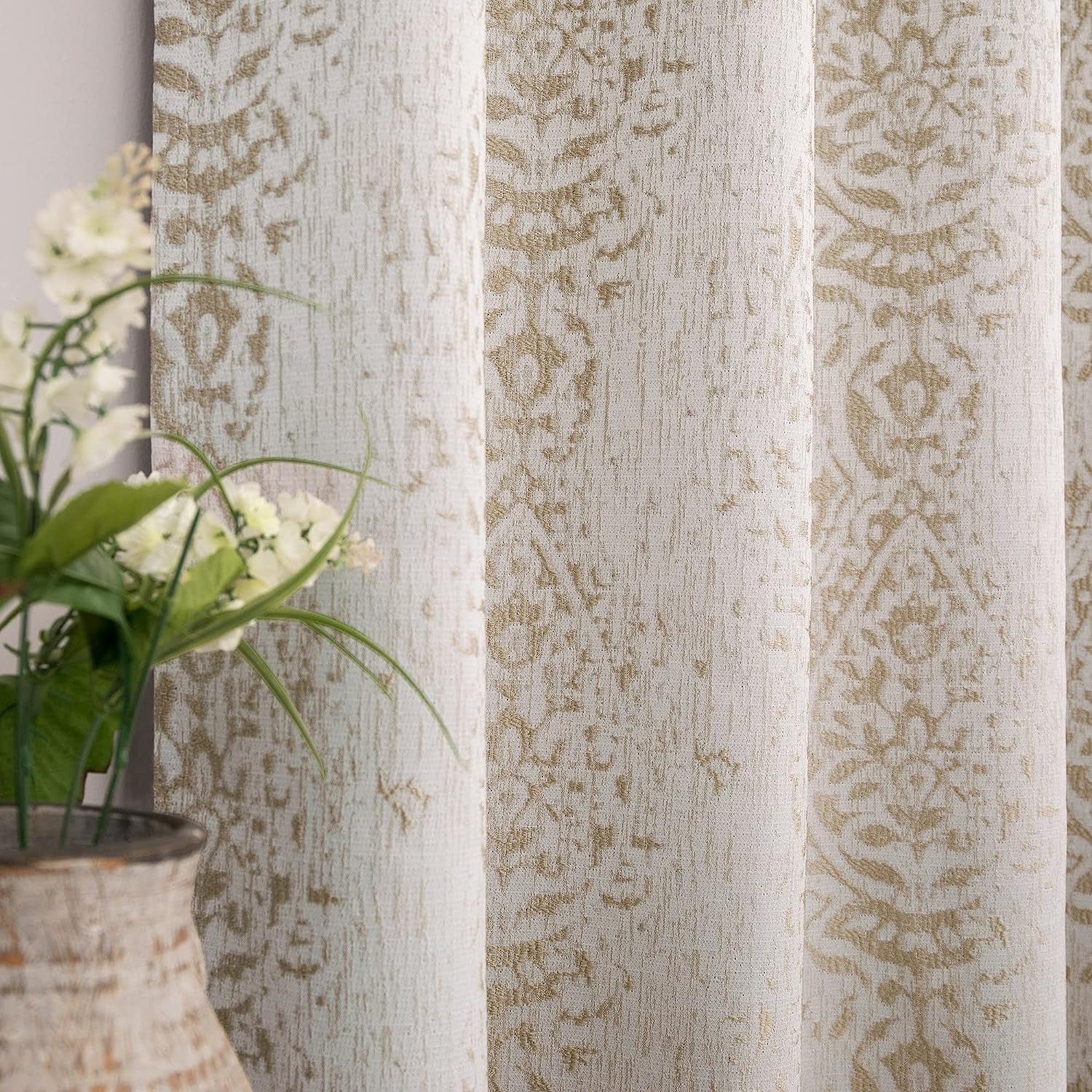 Off White Curtains 84 Inches Long for Bedroom Grommet Tone on Tone Design 3D Jacquard Embossed Damask Moroccan Pattern 50% Blackout Drapes for Living Room 84 Inch Length 2 Panels Set Cream  MRS.NATURALL TEXTILE Taupe 52X84 