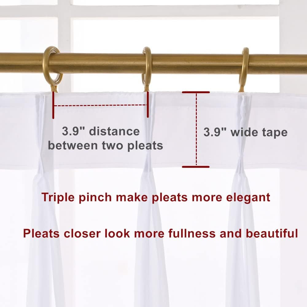 Lopacka Soft White Chiffon Triple Pinch Pleated French Pleats Sheer Curtains 63 Inches Length Voile Living Room (42W X 63L (1 Panel))  SL   