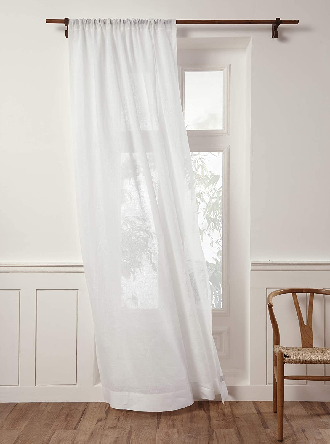 Solino Home Linen Sheer Curtain – 52 X 45 Inch Light Natural Rod Pocket Window Panel – 100% Pure Natural Fabric Curtain for Living Room, Indoor, Outdoor – Handcrafted from European Flax  Solino Home White 52 X 63 Inch 