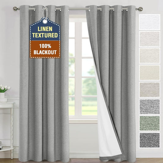 H.VERSAILTEX Linen Curtains Grommeted Total Blackout Window Draperies with Linen Feel, Thermal Liner for Energy Saving 100% Blackout Curtains for Bedroom 2 Panel Sets, 52X96 Inch, Ultimate Gray  H.VERSAILTEX Ultimate Gray 52"W X 84"L 
