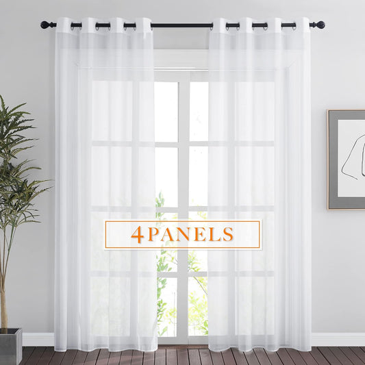 RYB HOME 4 Panels Sheer Curtains 84 Inches Long, Breathable Heavy Duty Fabric Grommet Voile Curtains Window Panels for Bedroom Living Room Kitchen, 54 Inches Wide X 84 Inches Long, 4 Panels  RYB HOME   