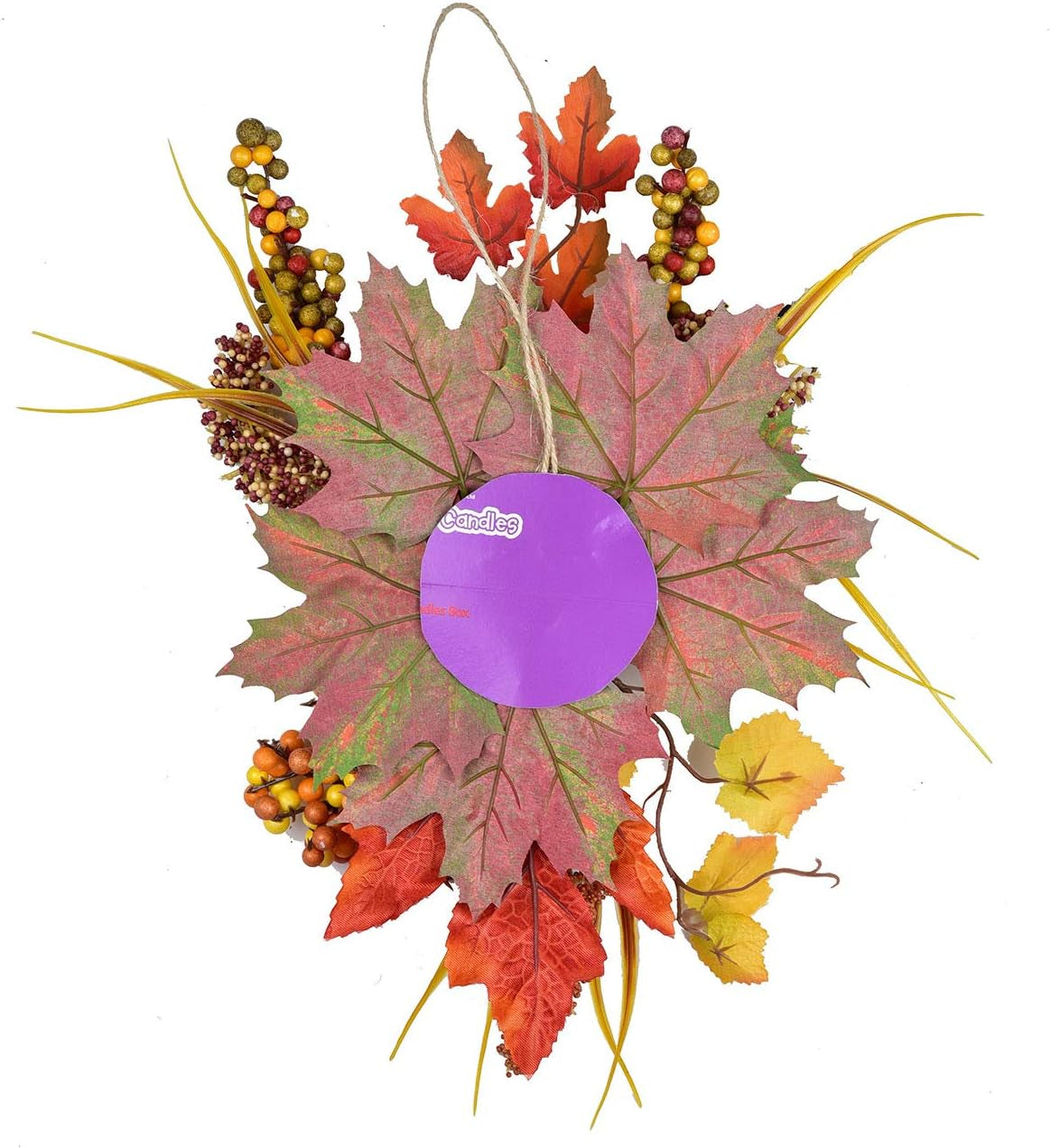 Artificial Fall Harvest Swag - Autumn Decorative Swag with Pine Cone,Maple Leaves,Grain and Berries, Wreaths and Floral Decorations Front Door Wall Decor Holiday Ornaments (2)