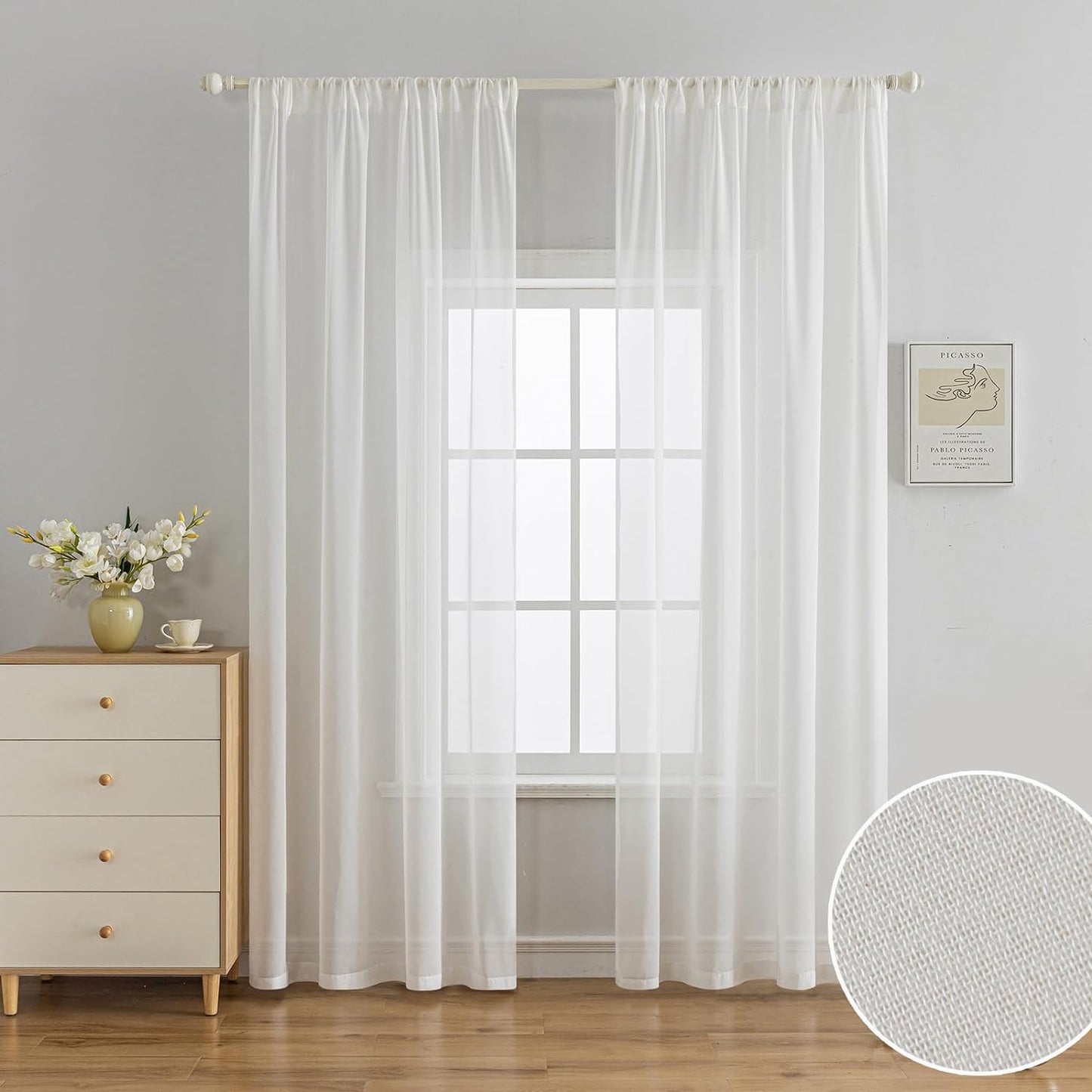 LUGOTAL Pinch Pleated Drapes 108 Inches Long 1 Panel off White Chiffon Sheer Curtains for Living Room and Bedroom Semi-Sheer Light Filtering Curtains & Drapes for Sliding Glass Door, W52 X L108  LUGOTAL Rod Pocket - Off White (W52" X L96")*Rod Pocket 
