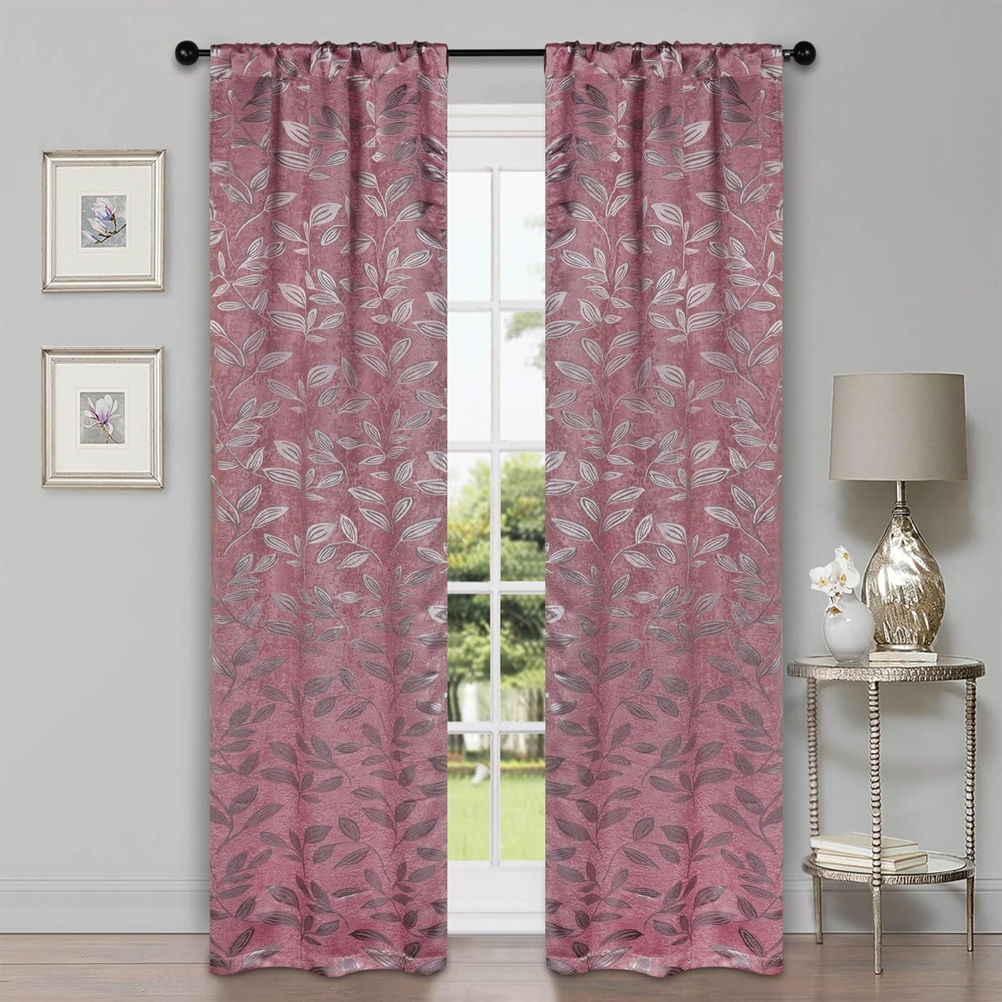 Superior Blackout Curtains, Room Darkening Window Accent for Bedroom, Sun Blocking, Thermal, Modern Bohemian Curtains, Leaves Collection, Set of 2 Panels, Rod Pocket - 52 in X 63 In, Nickel Black  Home City Inc. Blush 26 In X 84 In (W X L) 