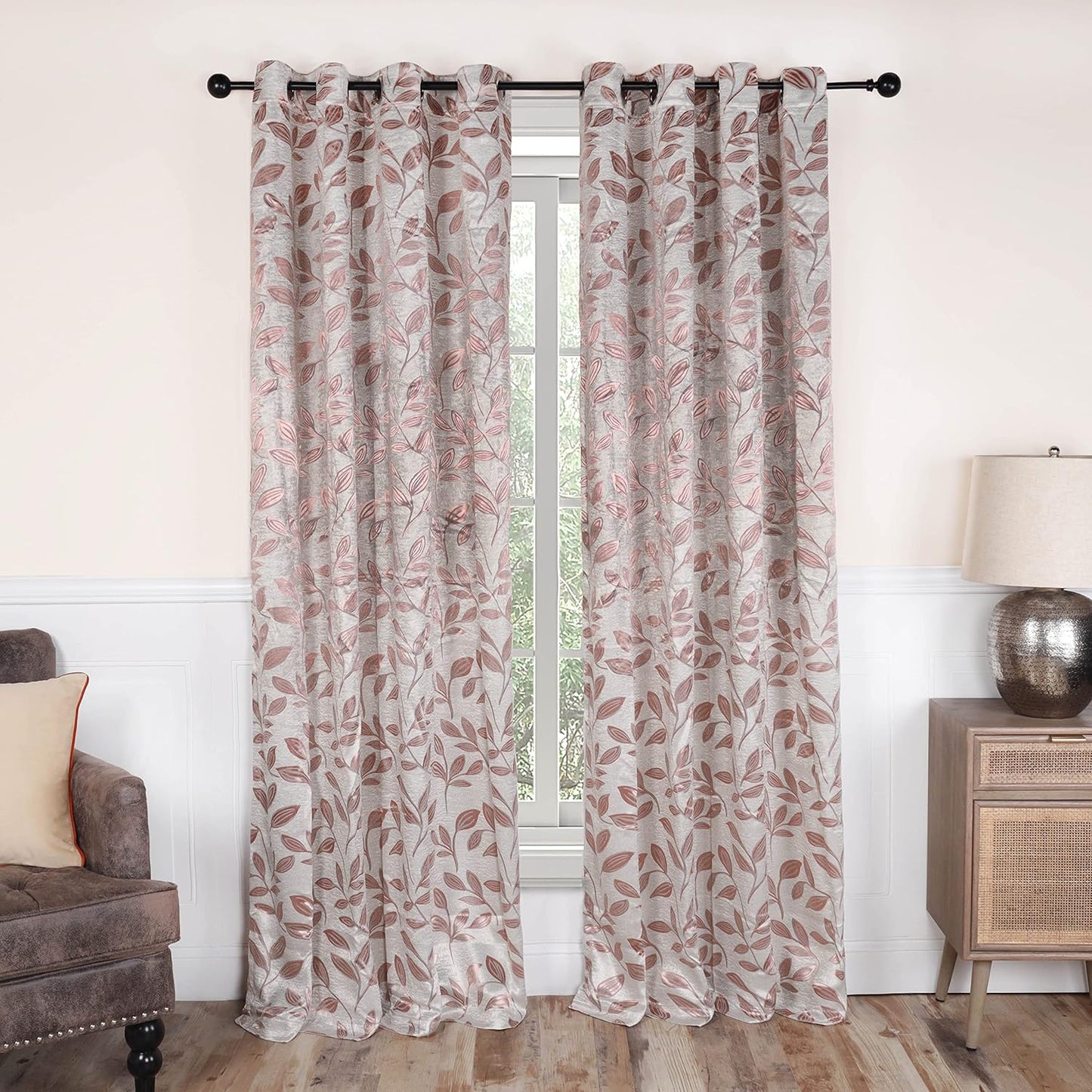 Superior Blackout Curtains, Room Darkening Window Accent for Bedroom, Sun Blocking, Thermal, Modern Bohemian Curtains, Leaves Collection, Set of 2 Panels, Rod Pocket - 52 in X 63 In, Nickel Black  Home City Inc. Bronze 52 In X 72 In (W X L) 