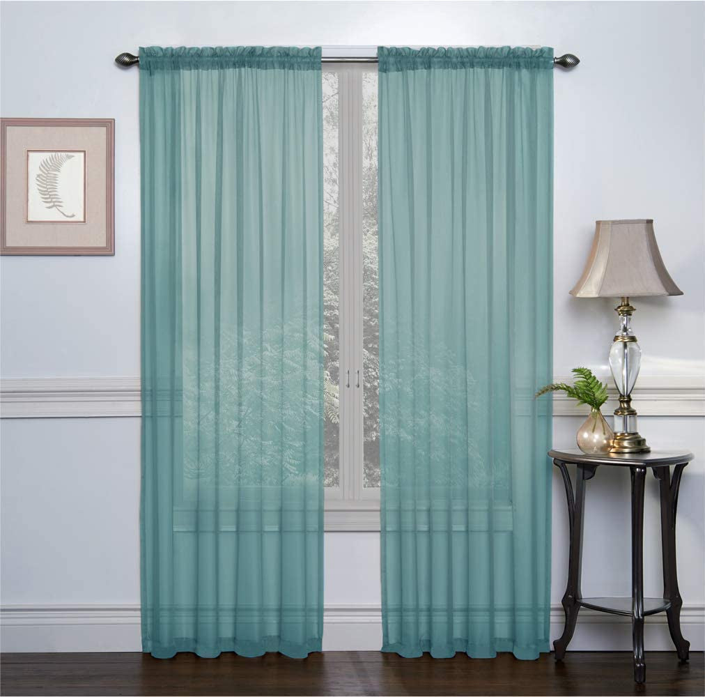 Goodgram 2 Pack: Basic Rod Pocket Sheer Voile Window Curtain Panels - Assorted Colors (White, 84 In. Long)  Goodgram Turquoise Contemporary 63 In. Long