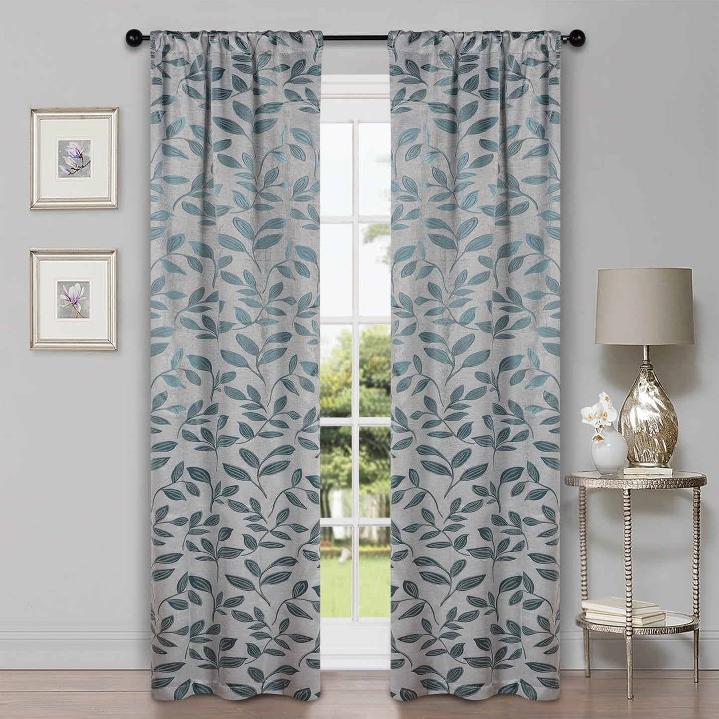 Superior Blackout Curtains, Room Darkening Window Accent for Bedroom, Sun Blocking, Thermal, Modern Bohemian Curtains, Leaves Collection, Set of 2 Panels, Rod Pocket - 52 in X 63 In, Nickel Black  Home City Inc. Teal 26 In X 84 In (W X L) 