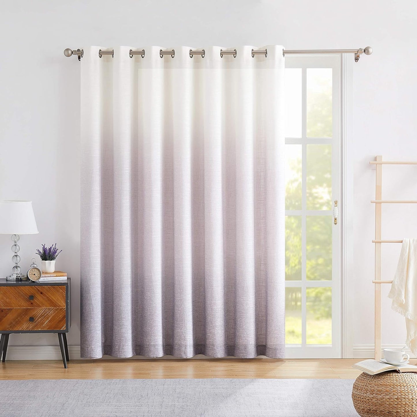 Ombre Window Door Curtain 100" Extra Wide Linen Ombre Gradient Print on Rayon Blend Fabric Treatment for Sliding Patio Door with 14 Grommets, Cream White to Light Gray, 100" X 84", 1 Panel  Central Park Lavender/ Purple 100" X 95" (1 Panel) 