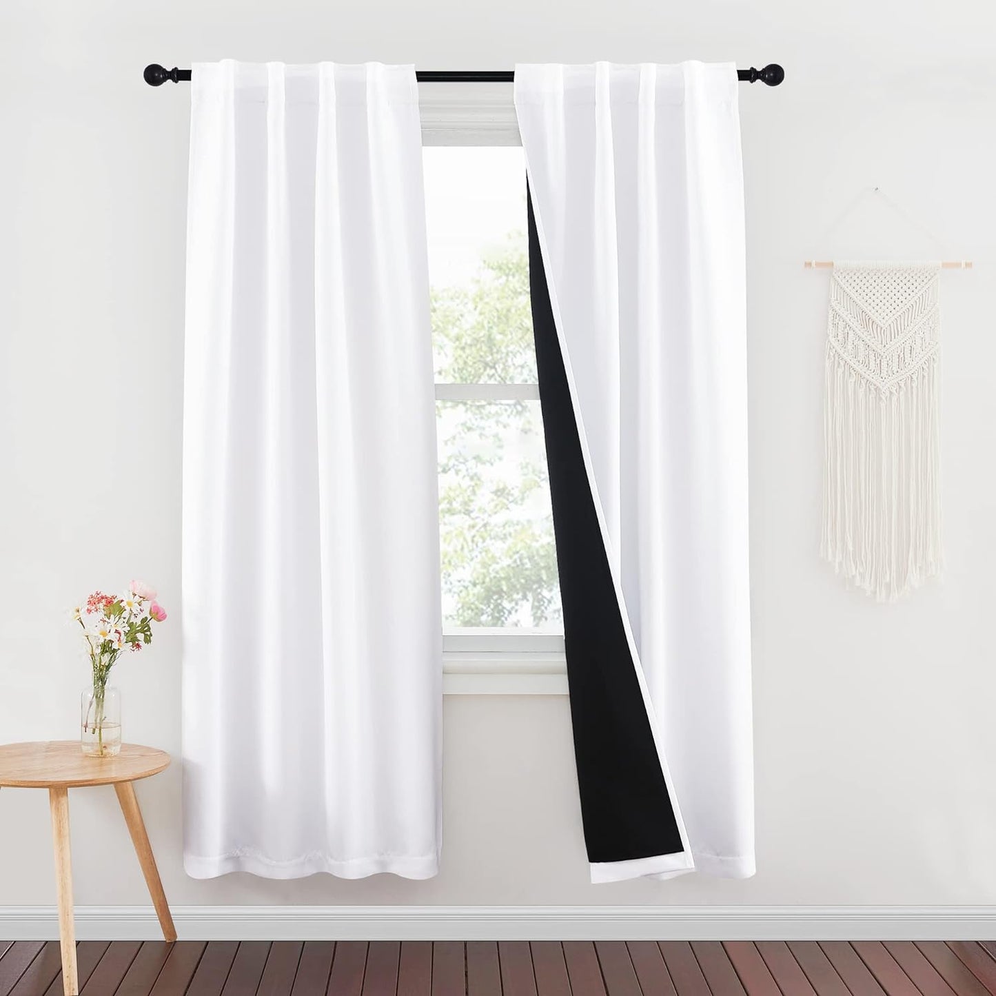 NICETOWN 100% Blackout Window Curtain Panels, Cold and Full Light Blocking Drapes with Black Liner for Nursery, 84 Inches Drop Thermal Insulated Draperies (Pure White, 2 Pieces, 52 Inches Wide)  NICETOWN Pure White W37 X L72 