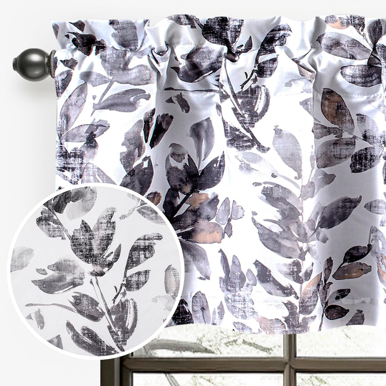 Driftaway Jolie Branches Leaves Botanical Printed Blackout Thermal Insulated Window Curtain Valance Rod Pocket 52 Inch by 18 Inch plus 2 Inch Header Natural