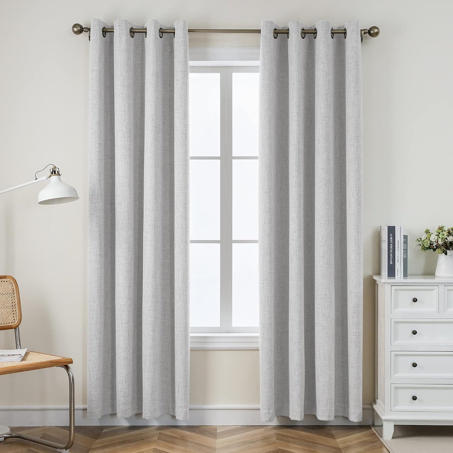 CUCRAF Full Blackout Window Curtains 84 Inches Long,Faux Linen Look Thermal Insulated Grommet Drapes Panels for Bedroom Living Room,Set of 2(52 X 84 Inches, Light Khaki)  CUCRAF White 52 X 72 Inches 