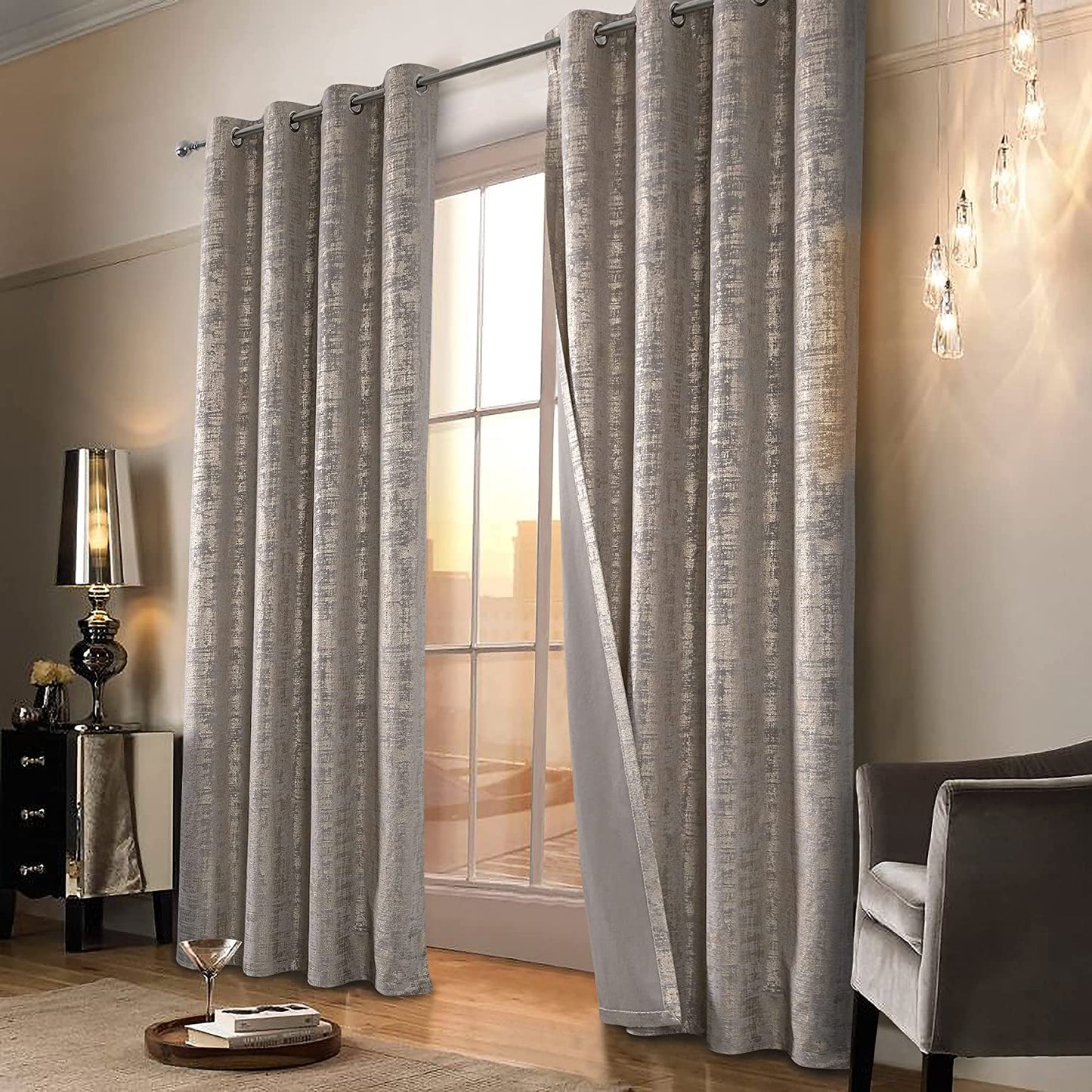 Always4U Soft Velvet Curtains 95 Inch Length Luxury Bedroom Curtains Gold Foil Print Window Curtains for Living Room 1 Panel White  always4u Champagne (Gold Print) 2 Panels: 52''W*95''L 
