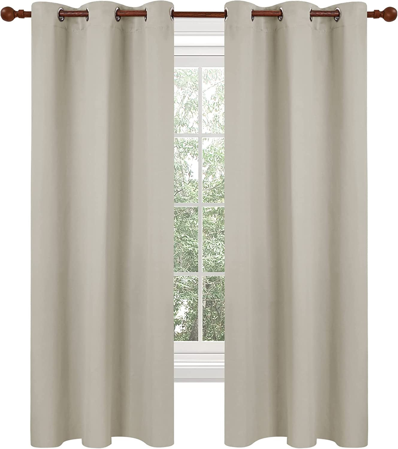 Deconovo 100% Blackout Curtains Room Darkening Thermal Insulated Blackout Grommet Window Curtain for Living Room,Black,42X120-Inch,1 Panel  Deconovo Light Beige 42X63 Inch 