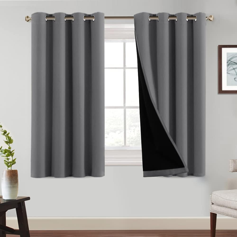 Princedeco 100% Blackout Curtains 84 Inches Long Pair of Energy Smart & Noise Blocking Out Drapes for Baby Room Window Thermal Insulated Guest Room Lined Window Dressing(Desert Sage, 52 Inches Wide)  PrinceDeco Grey 52"W X54"L 