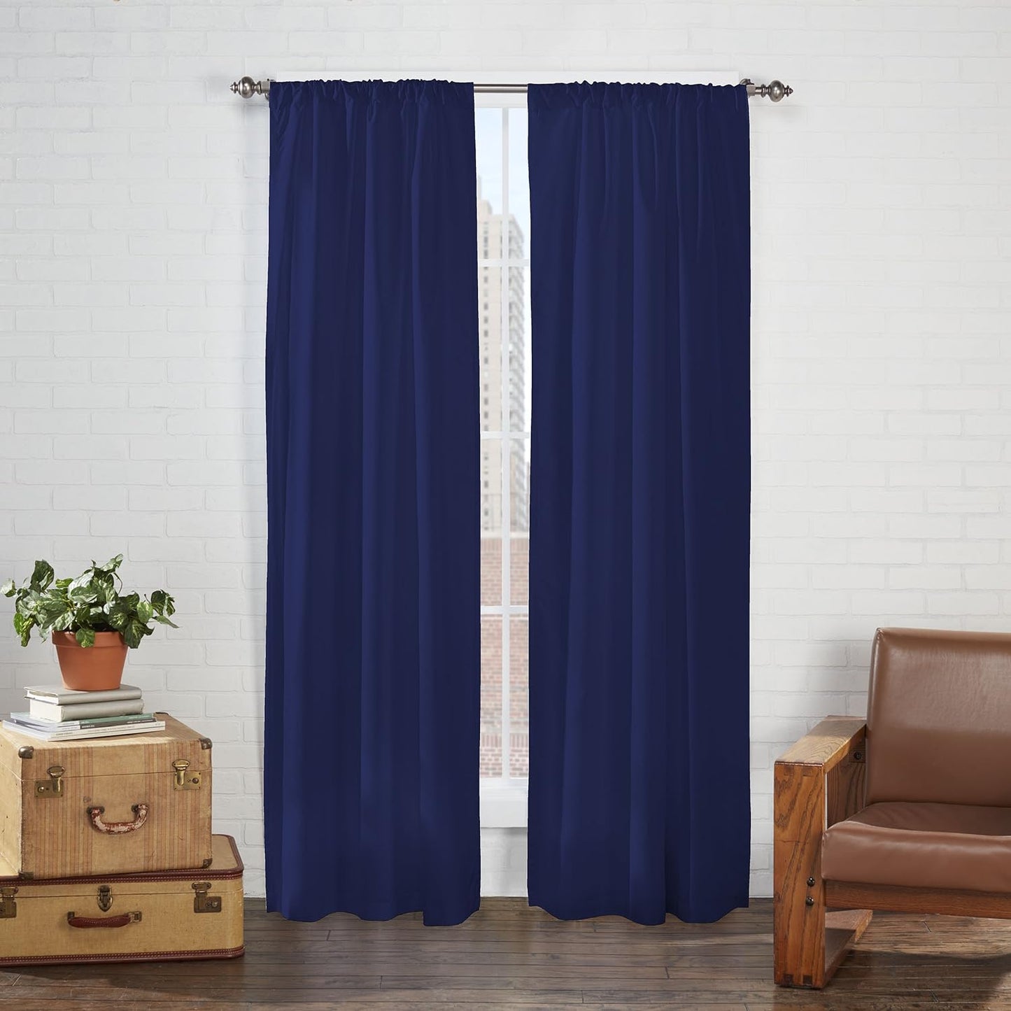 Pairs to Go Cadenza Modern Decorative Rod Pocket Window Curtains for Living Room (2 Panels), 40 in X 84 In, Teal  Keeco LLC Navy 40 In X 54 In 