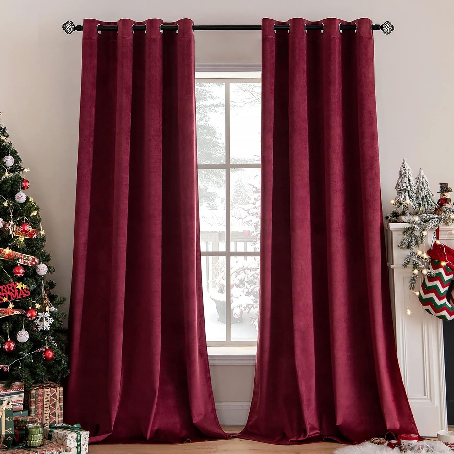 MIULEE Velvet Curtains Olive Green Elegant Grommet Curtains Thermal Insulated Soundproof Room Darkening Curtains/Drapes for Classical Living Room Bedroom Decor 52 X 84 Inch Set of 2  MIULEE Burgundy W52 X L96 