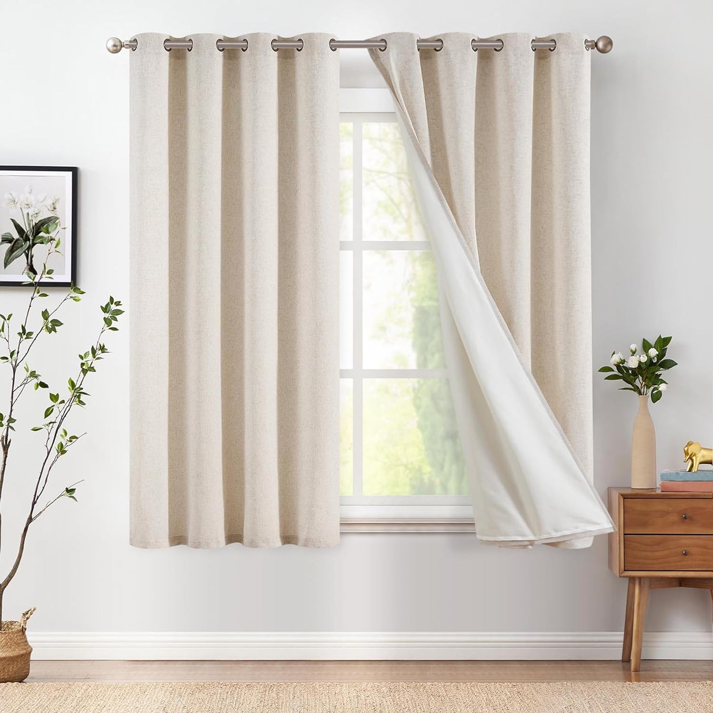 Jinchan Linen Beige Curtain 100 Inch Extra Wide for Patio Sliding Glass Door Room Divider Farmhouse Grommet Top Light Filtering Window Drape for Bedroom 100X84 Crude 1 Panel  CKNY HOME FASHION Lined Crude W50 X L63 